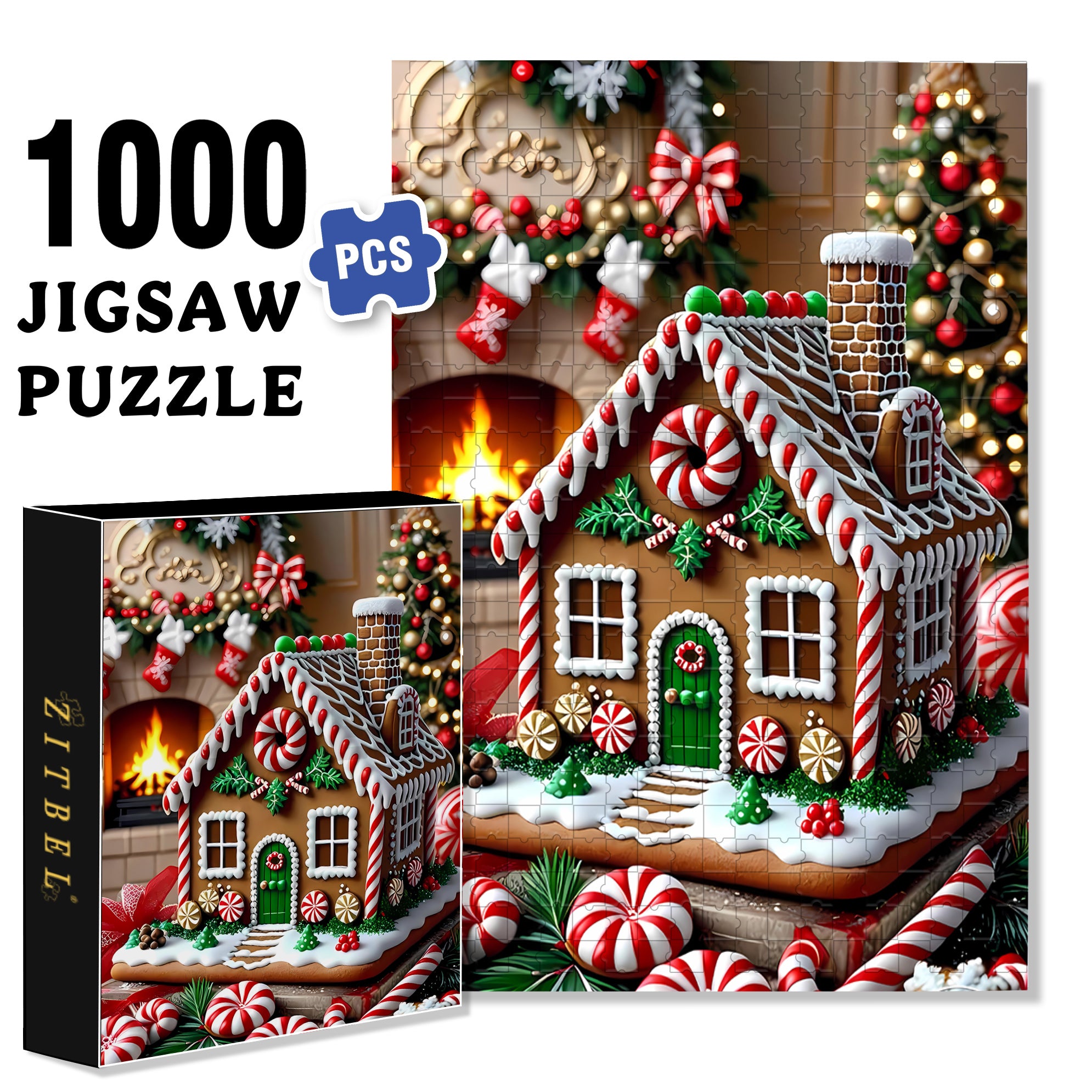 Gingerbread House 500pcs/1000pcs Jigsaw Puzzle, Scratch-Resistant, Paper Material, Interactive Family Game & Brain-Boosting DIY Decor, Perfect for Halloween, Christmas & New Year Gifts, Family Puzzle Game