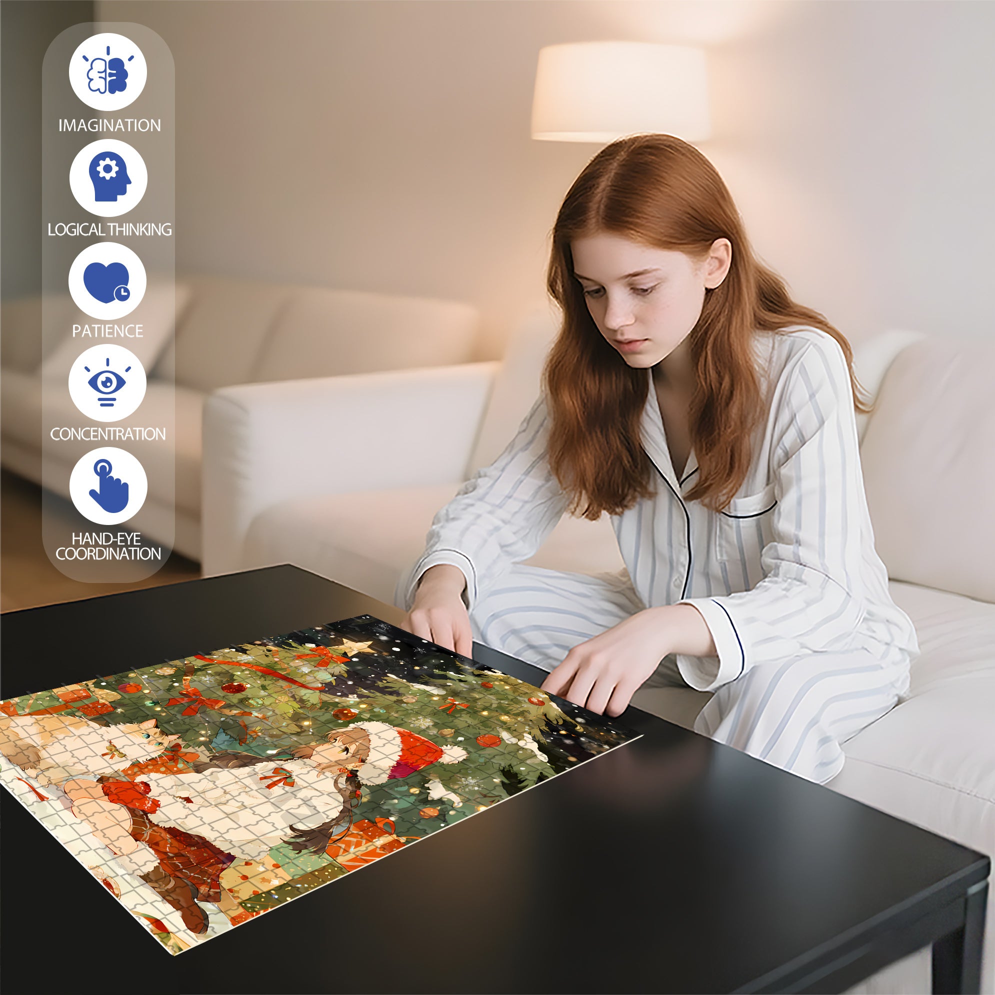 Girl & Persian Cat 500pcs/1000pcs Jigsaw Puzzle, Scratch-Resistant, Paper Material, Interactive Family Game & Brain-Boosting DIY Decor, Perfect for Halloween, Christmas & New Year Gifts, Family Puzzle Game
