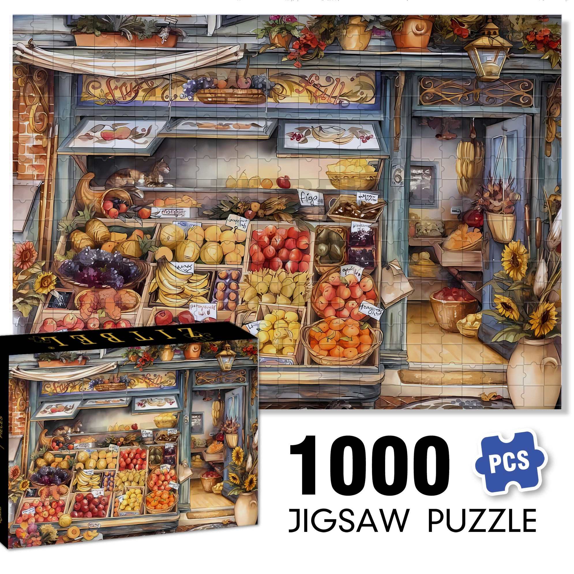 Green Grocery 500pcs/1000pcs Jigsaw Puzzle, Scratch-Resistant, Paper Material, Interactive Family Game & Brain-Boosting DIY Decor, Perfect for Halloween, Christmas & New Year Gifts, Family Puzzle Game