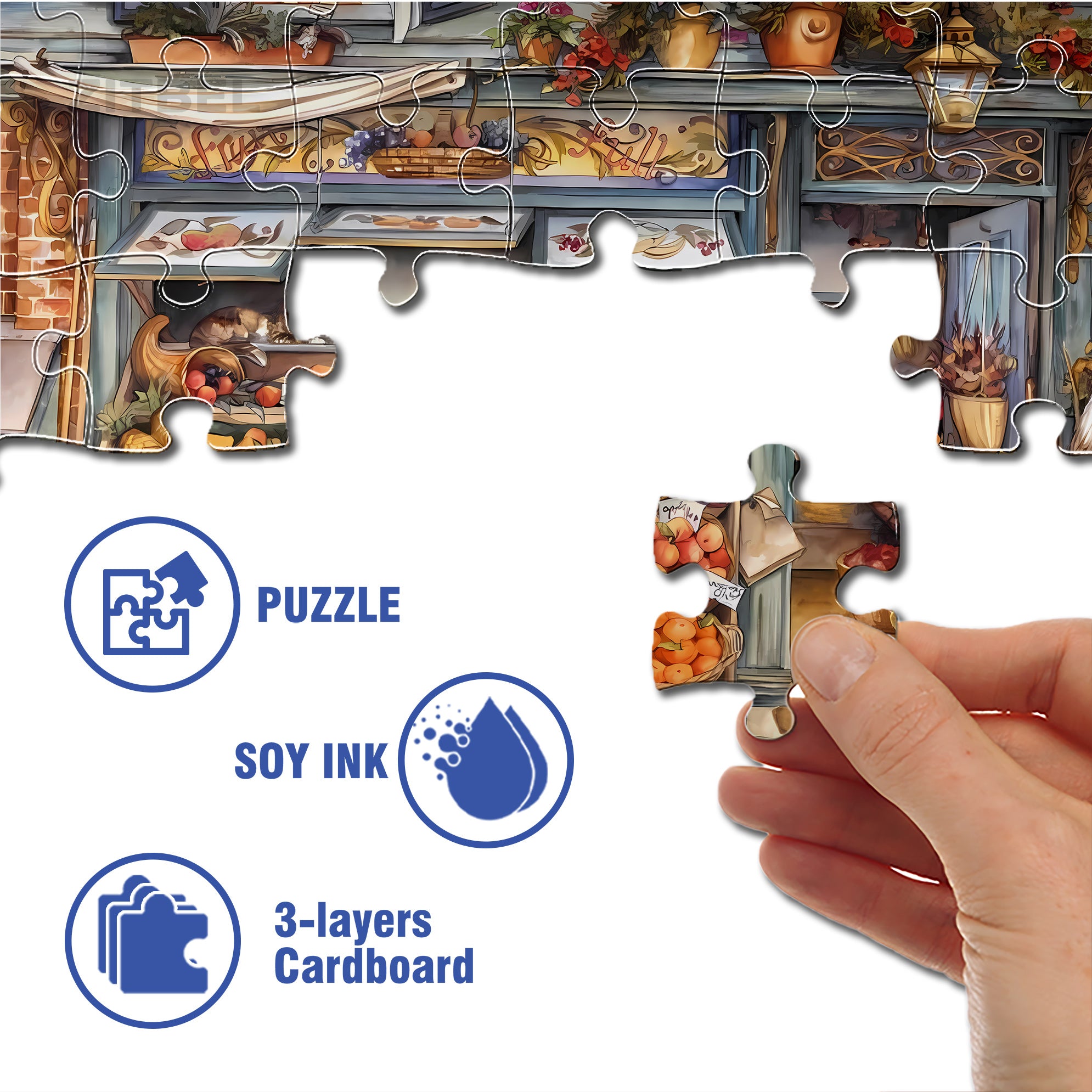 Green Grocery 500pcs/1000pcs Jigsaw Puzzle, Scratch-Resistant, Paper Material, Interactive Family Game & Brain-Boosting DIY Decor, Perfect for Halloween, Christmas & New Year Gifts, Family Puzzle Game