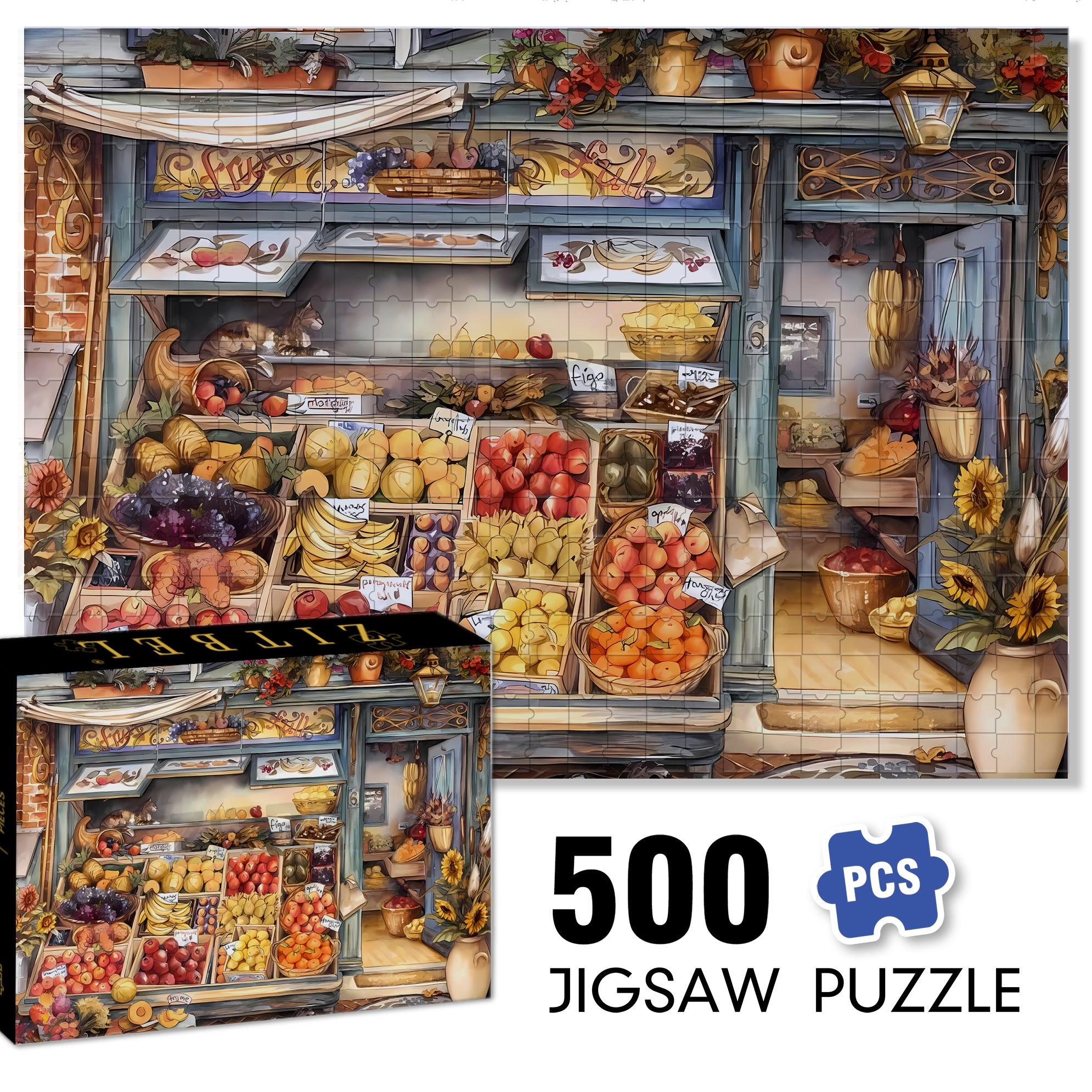 Green Grocery 500pcs/1000pcs Jigsaw Puzzle, Scratch-Resistant, Paper Material, Interactive Family Game & Brain-Boosting DIY Decor, Perfect for Halloween, Christmas & New Year Gifts, Family Puzzle Game