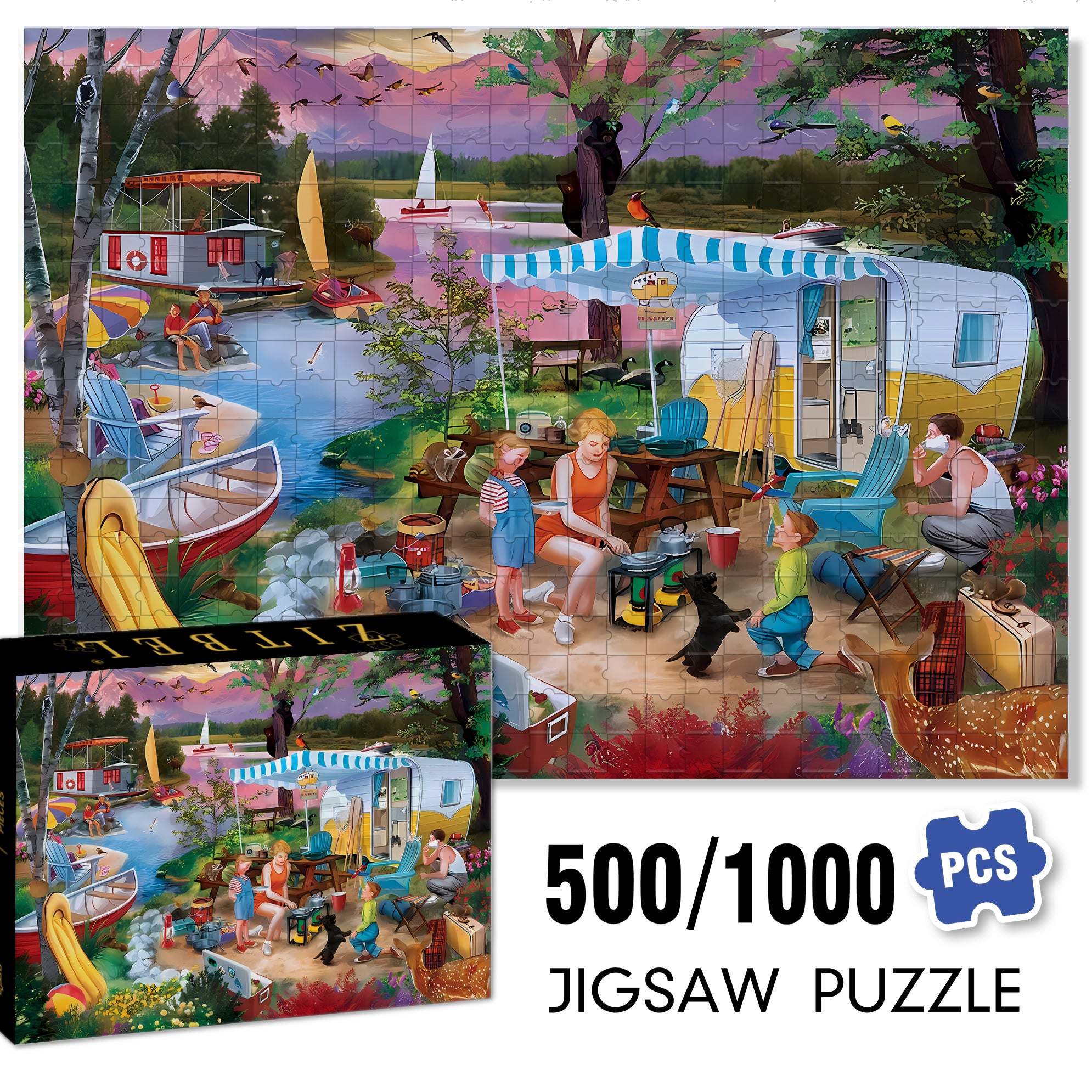 Leisure Lake  500pcs/1000pcs Jigsaw Puzzle, Scratch-Resistant, Paper Material, Interactive Family Game & Brain-Boosting DIY Decor, Perfect for Halloween, Christmas & New Year Gifts, Family Puzzle Game
