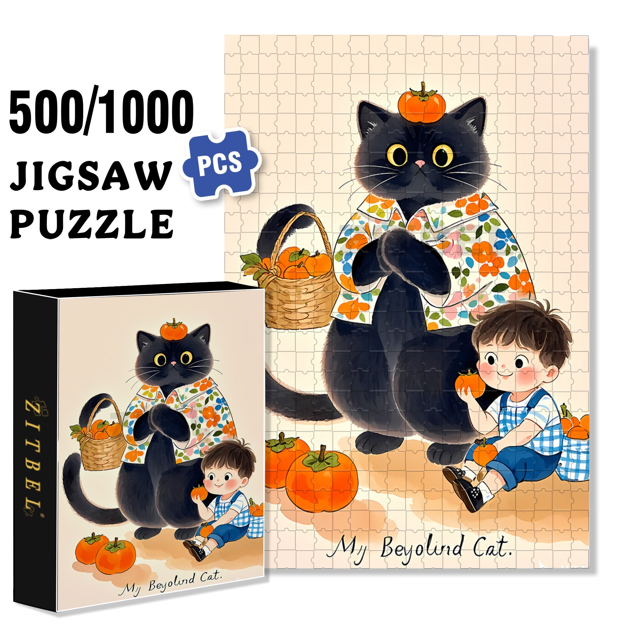 My Cat 500pcs/1000pcs Jigsaw Puzzle, Scratch-Resistant, Paper Material, Interactive Family Game & Brain-Boosting DIY Decor, Perfect for Halloween, Christmas & New Year Gifts, Family Puzzle Game