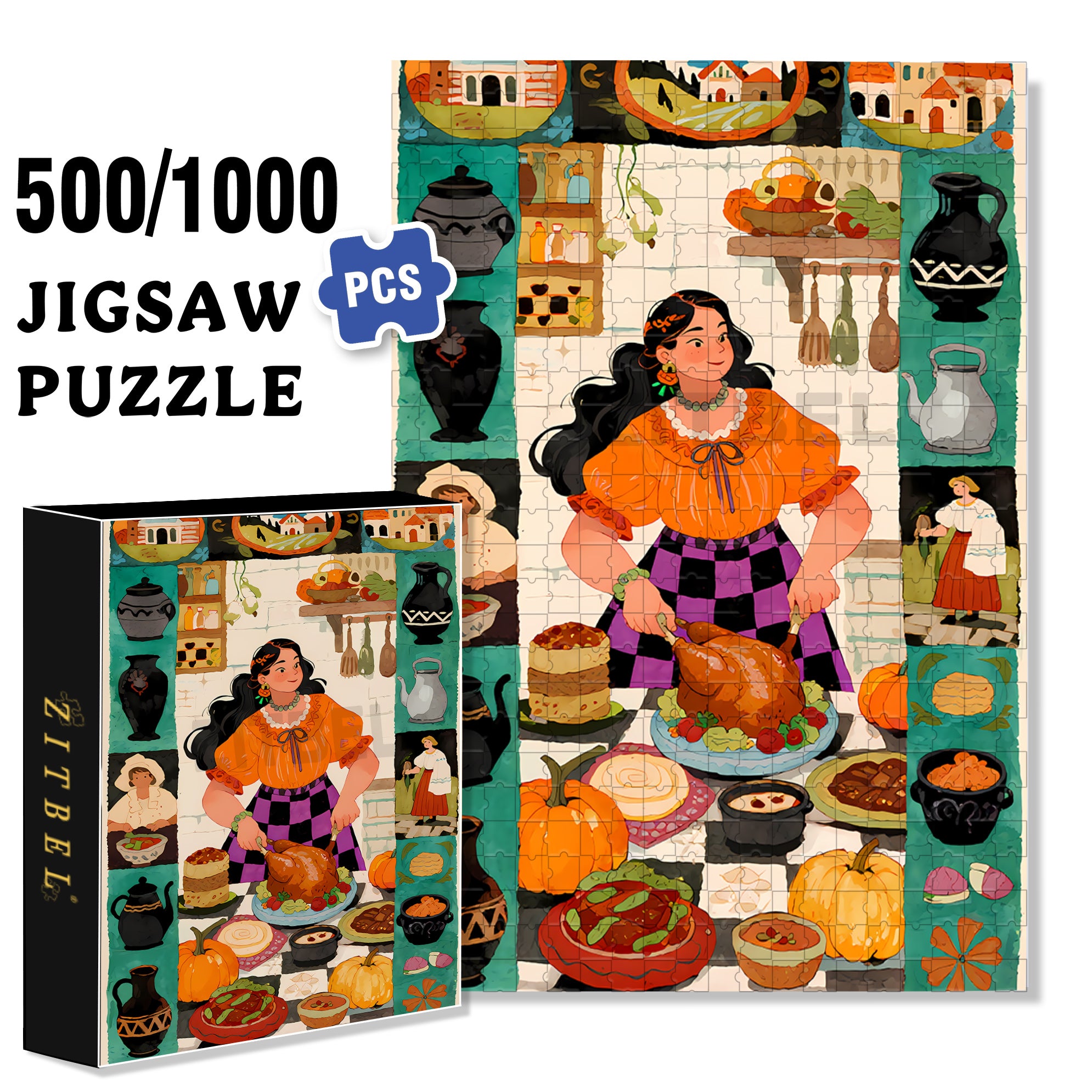 My Thanksgiving Dinner 500pcs/1000pcs Jigsaw Puzzle, Scratch-Resistant, Paper Material, Interactive Family Game & Brain-Boosting DIY Decor, Perfect for Halloween, Christmas & New Year Gifts, Family Puzzle Game