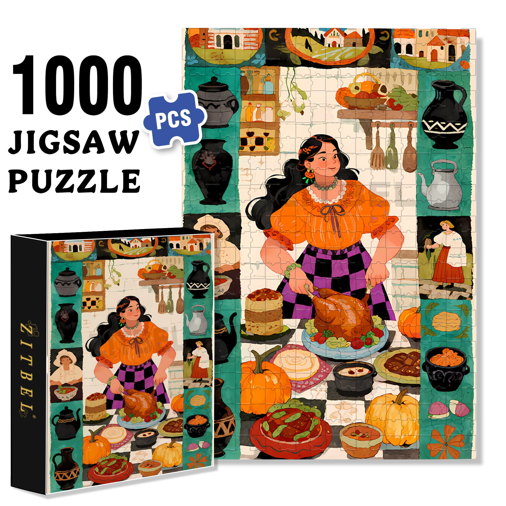 My Thanksgiving Dinner 500pcs/1000pcs Jigsaw Puzzle, Scratch-Resistant, Paper Material, Interactive Family Game & Brain-Boosting DIY Decor, Perfect for Halloween, Christmas & New Year Gifts, Family Puzzle Game