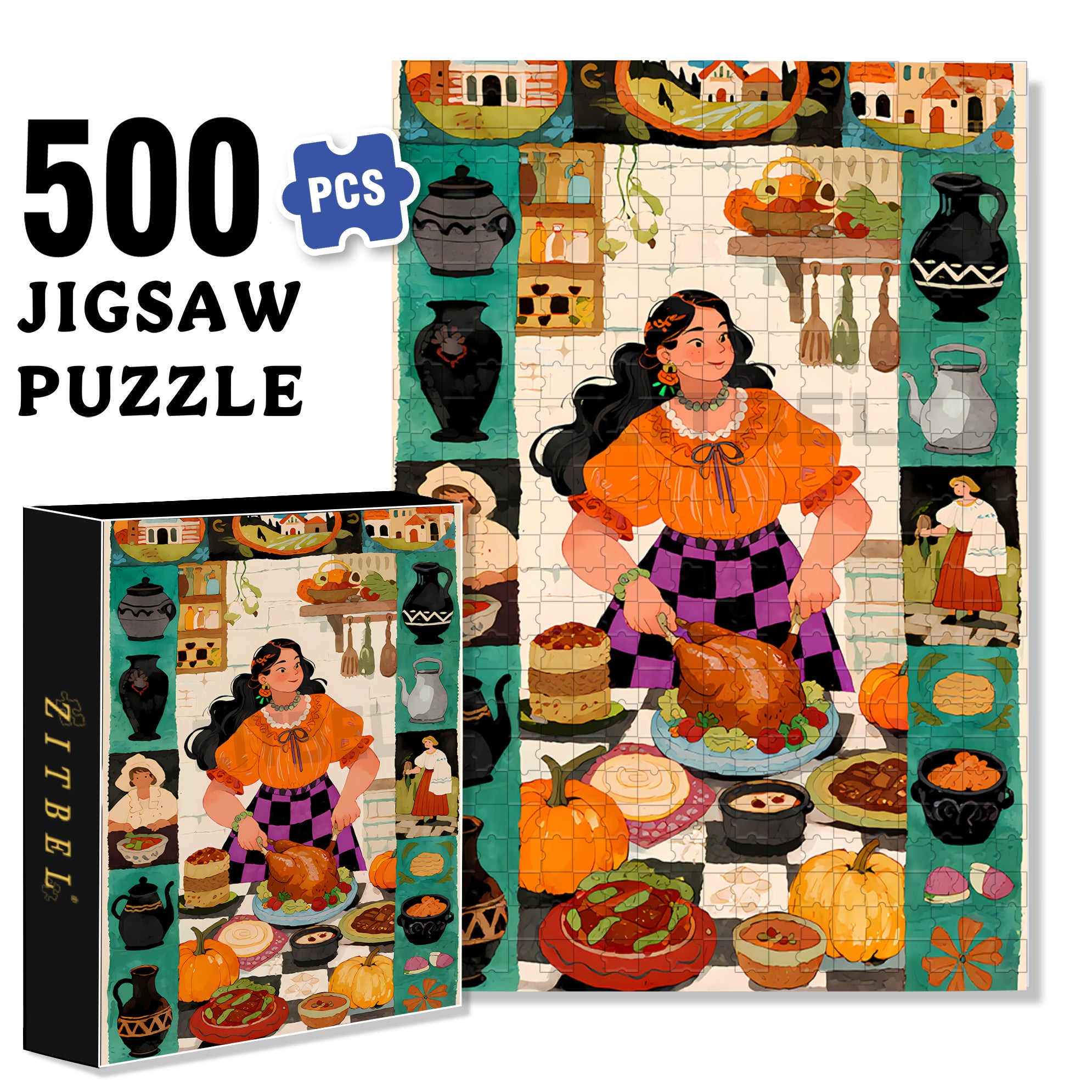 My Thanksgiving Dinner 500pcs/1000pcs Jigsaw Puzzle, Scratch-Resistant, Paper Material, Interactive Family Game & Brain-Boosting DIY Decor, Perfect for Halloween, Christmas & New Year Gifts, Family Puzzle Game