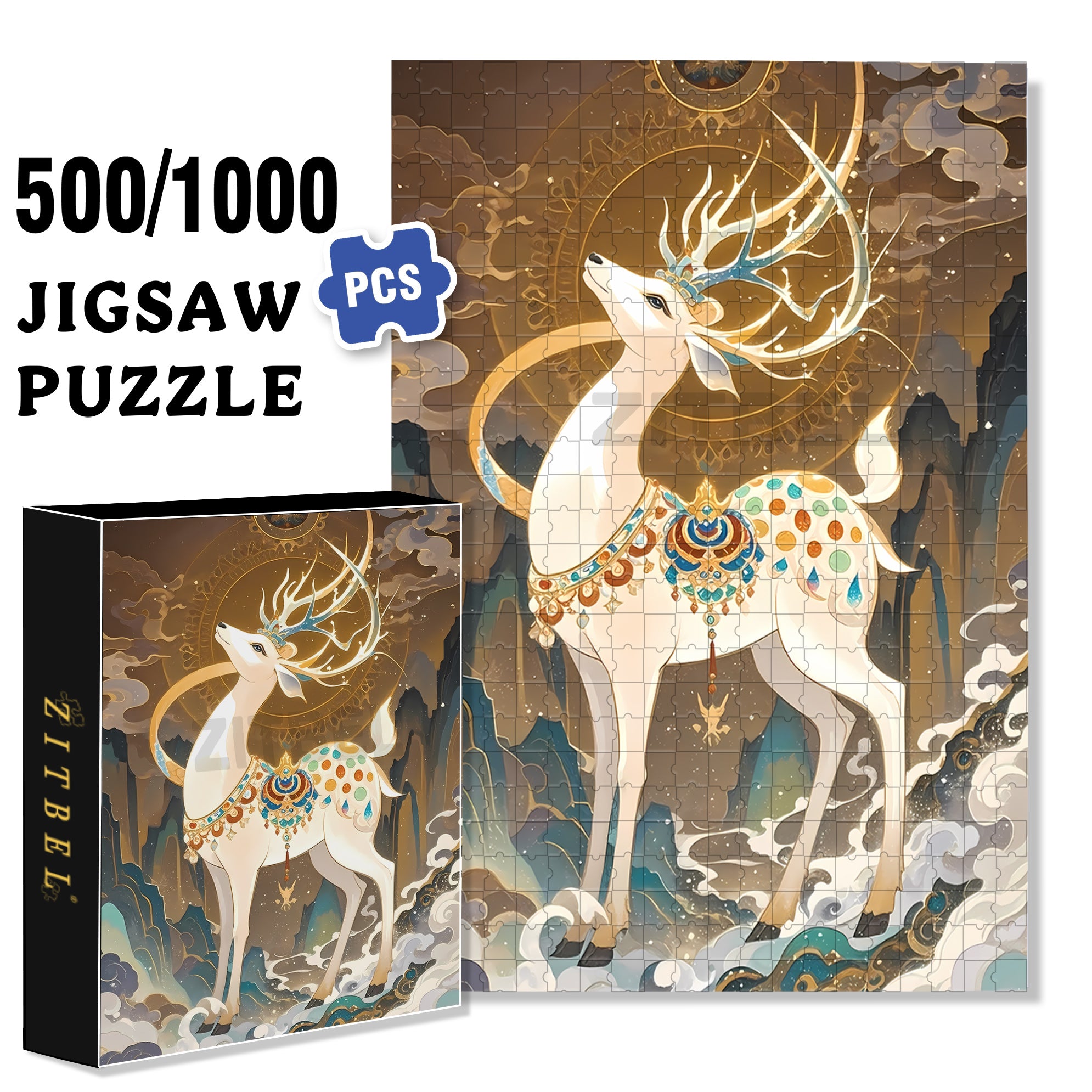 Nine-Colored Deer 500pcs/1000pcs Jigsaw Puzzle, Scratch-Resistant, Paper Material, Interactive Family Game & Brain-Boosting DIY Decor, Perfect for Halloween, Christmas & New Year Gifts, Family Puzzle Game