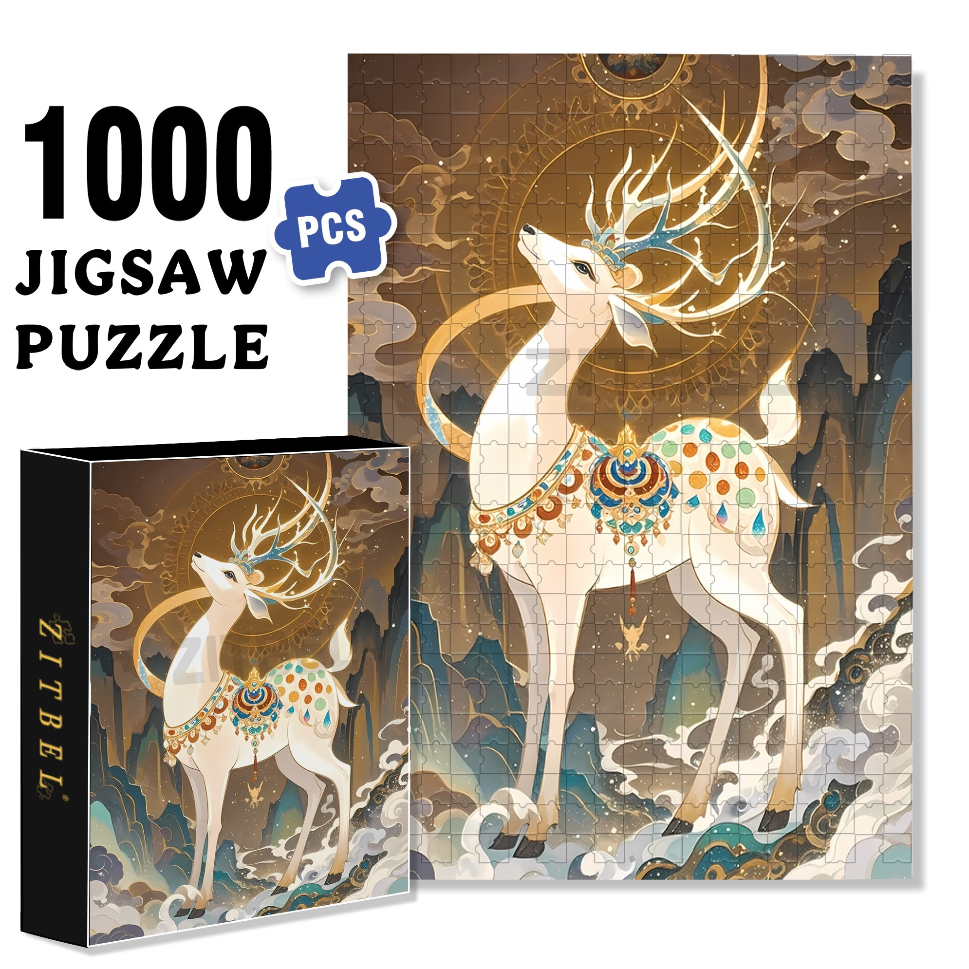 Nine-Colored Deer 500pcs/1000pcs Jigsaw Puzzle, Scratch-Resistant, Paper Material, Interactive Family Game & Brain-Boosting DIY Decor, Perfect for Halloween, Christmas & New Year Gifts, Family Puzzle Game