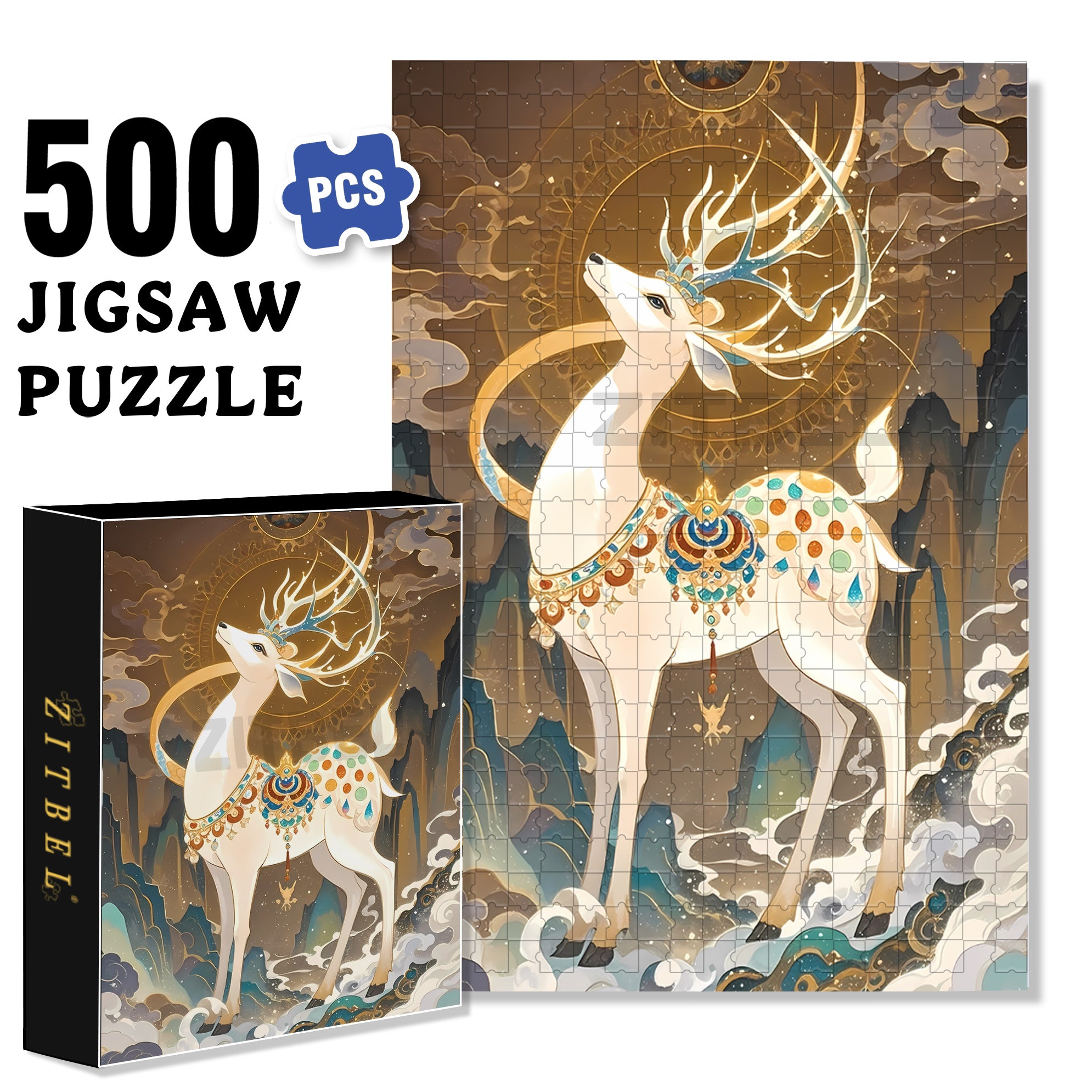 Nine-Colored Deer 500pcs/1000pcs Jigsaw Puzzle, Scratch-Resistant, Paper Material, Interactive Family Game & Brain-Boosting DIY Decor, Perfect for Halloween, Christmas & New Year Gifts, Family Puzzle Game