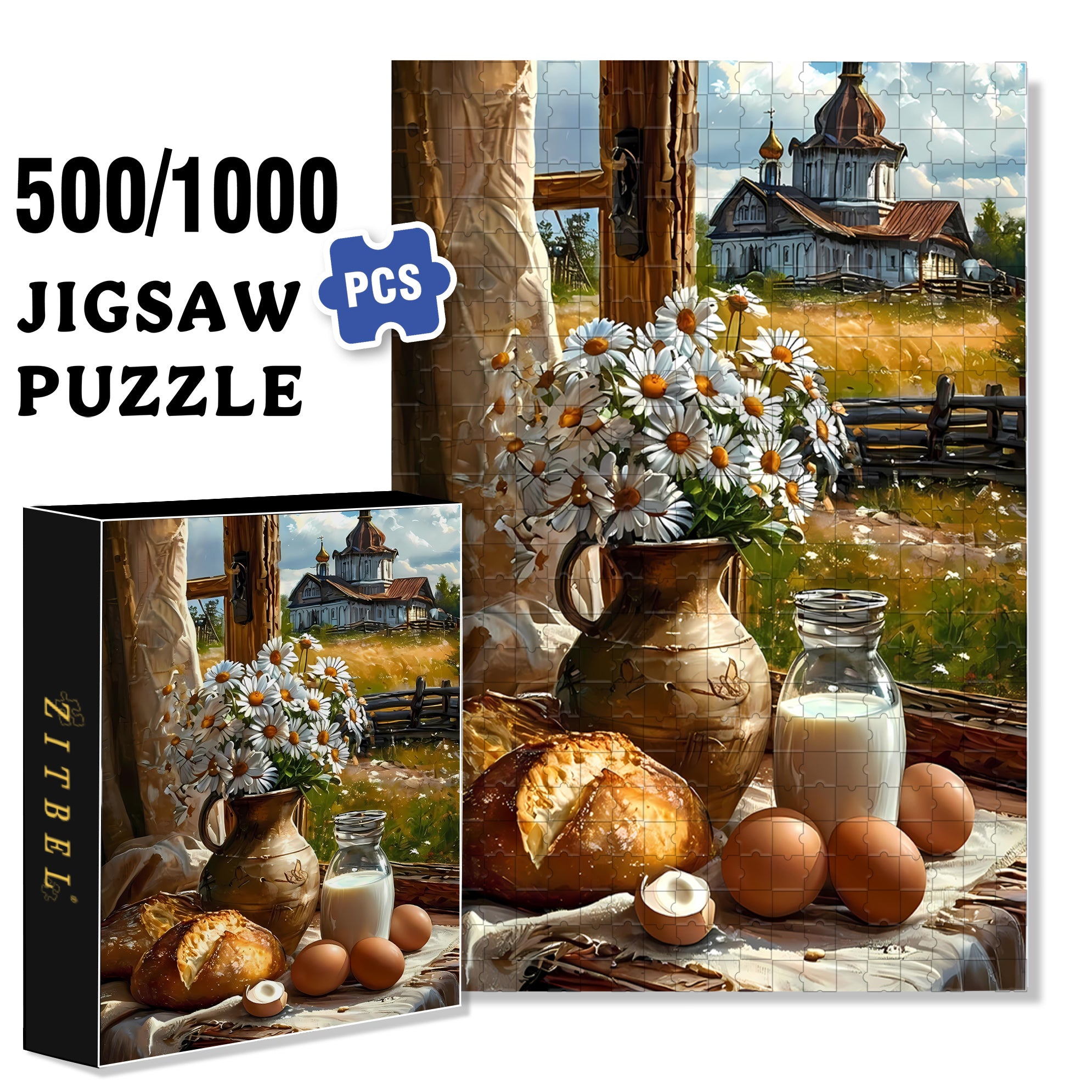 Pastoral Scenery 500pcs/1000pcs Jigsaw Puzzle, Scratch-Resistant, Paper Material, Interactive Family Game & Brain-Boosting DIY Decor, Perfect for Halloween, Christmas & New Year Gifts, Family Puzzle Game