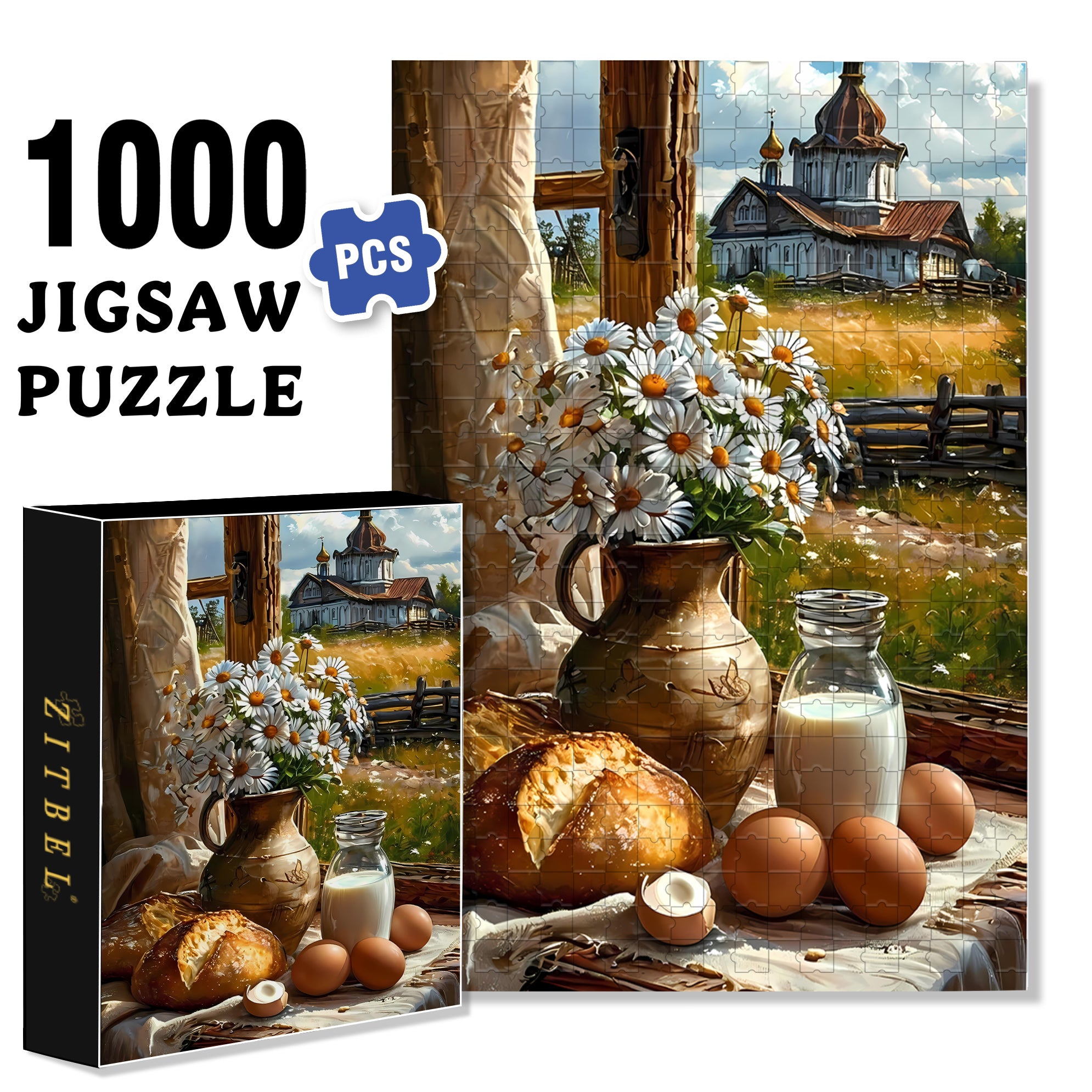 Pastoral Scenery 500pcs/1000pcs Jigsaw Puzzle, Scratch-Resistant, Paper Material, Interactive Family Game & Brain-Boosting DIY Decor, Perfect for Halloween, Christmas & New Year Gifts, Family Puzzle Game