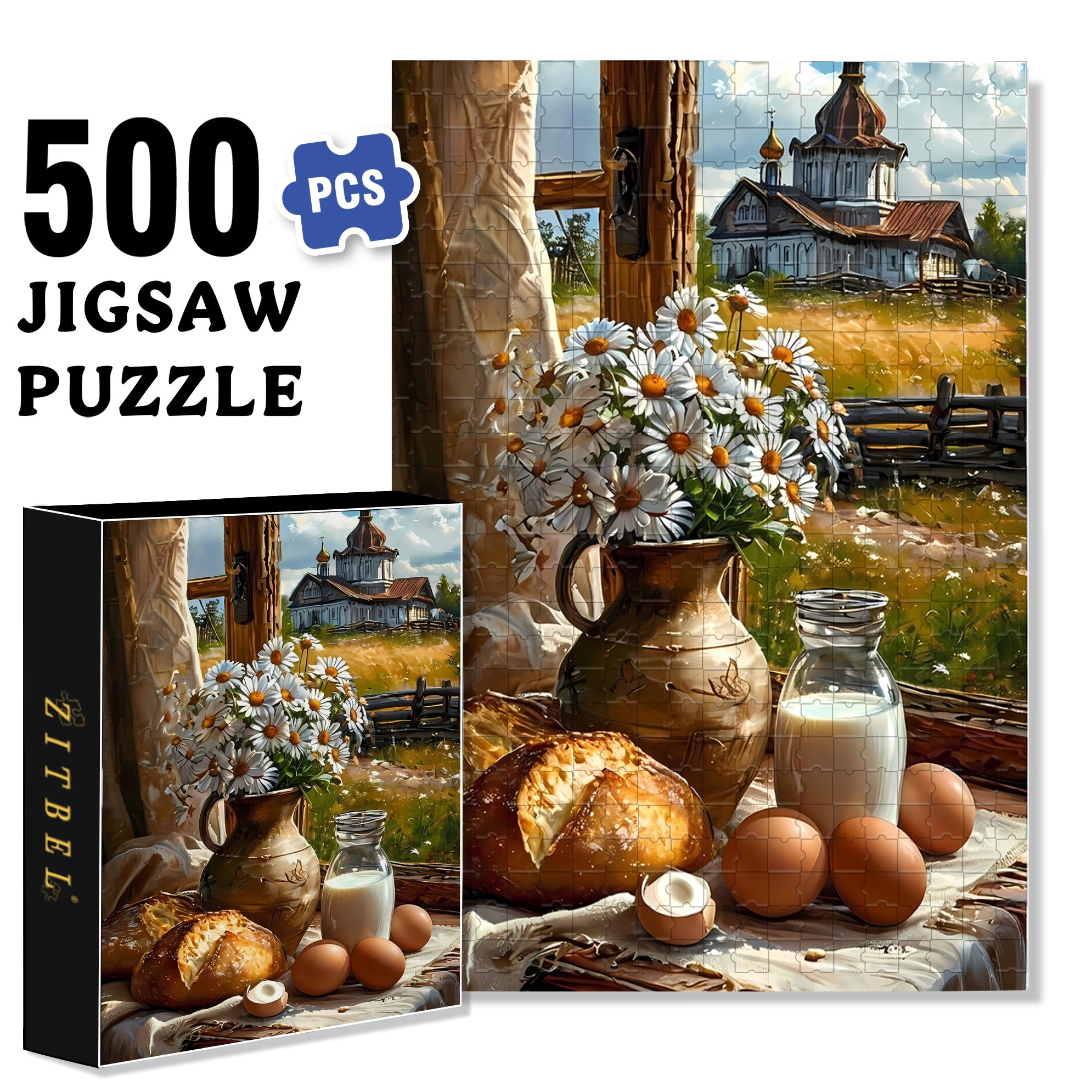Pastoral Scenery 500pcs/1000pcs Jigsaw Puzzle, Scratch-Resistant, Paper Material, Interactive Family Game & Brain-Boosting DIY Decor, Perfect for Halloween, Christmas & New Year Gifts, Family Puzzle Game