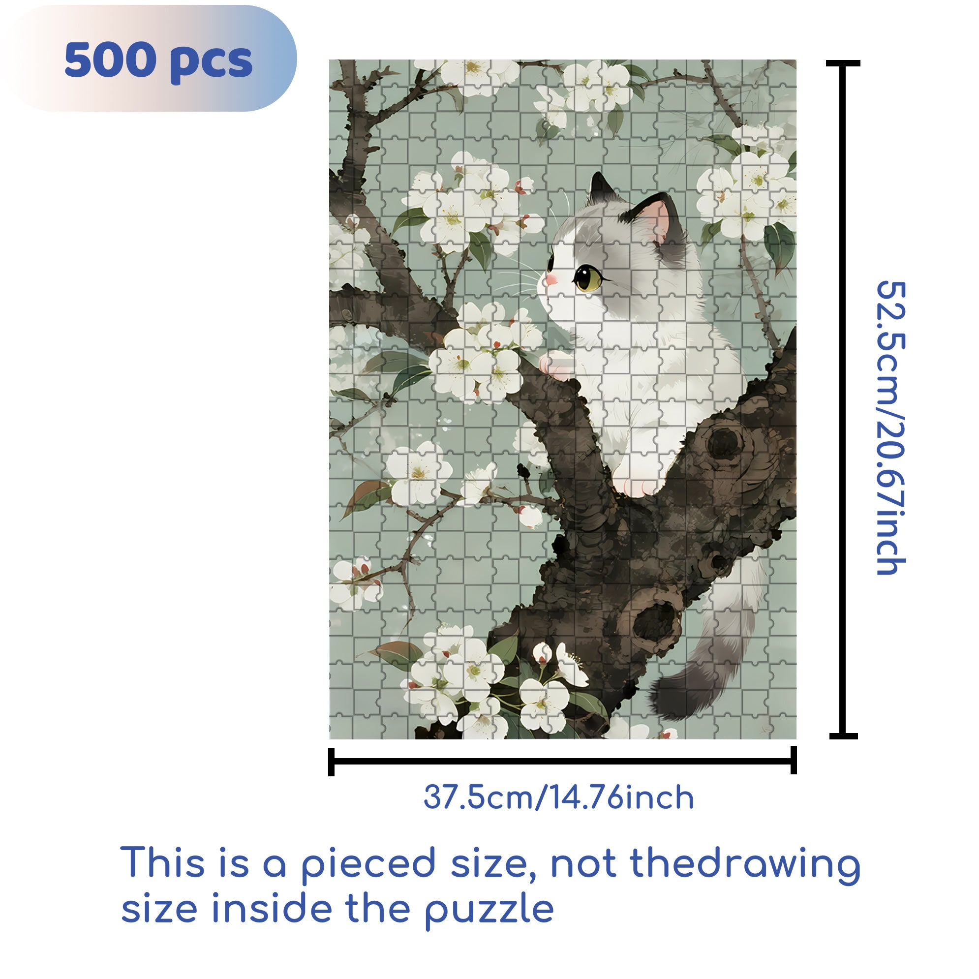 Pear Blossom & Cat 500pcs/1000pcs Jigsaw Puzzle, Scratch-Resistant, Paper Material, Interactive Family Game & Brain-Boosting DIY Decor, Perfect for Halloween, Christmas & New Year Gifts, Family Puzzle Game