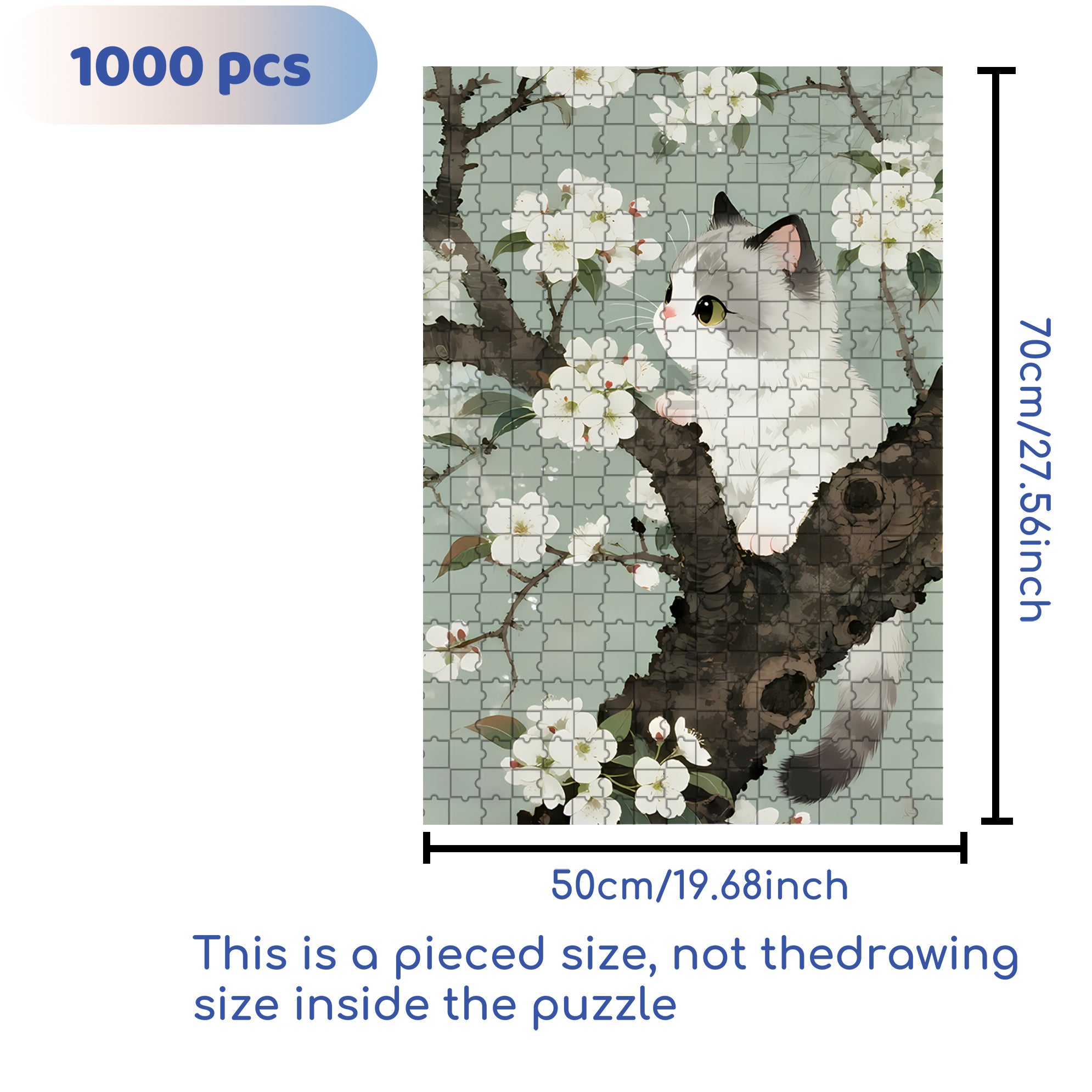 Pear Blossom & Cat 500pcs/1000pcs Jigsaw Puzzle, Scratch-Resistant, Paper Material, Interactive Family Game & Brain-Boosting DIY Decor, Perfect for Halloween, Christmas & New Year Gifts, Family Puzzle Game