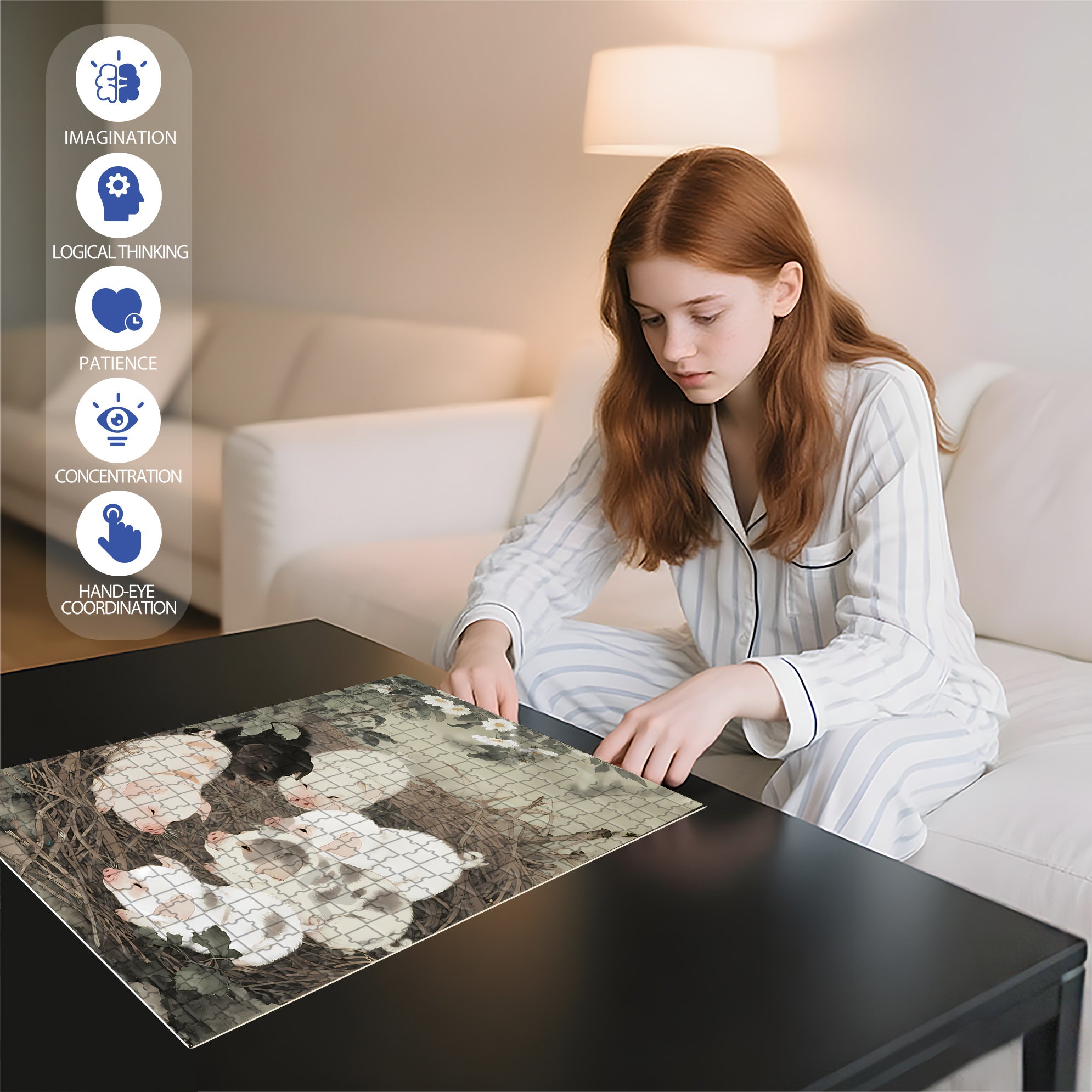 Pig 500pcs/1000pcs Jigsaw Puzzle, Scratch-Resistant, Paper Material, Interactive Family Game & Brain-Boosting DIY Decor, Perfect for Halloween, Christmas & New Year Gifts, Family Puzzle Game