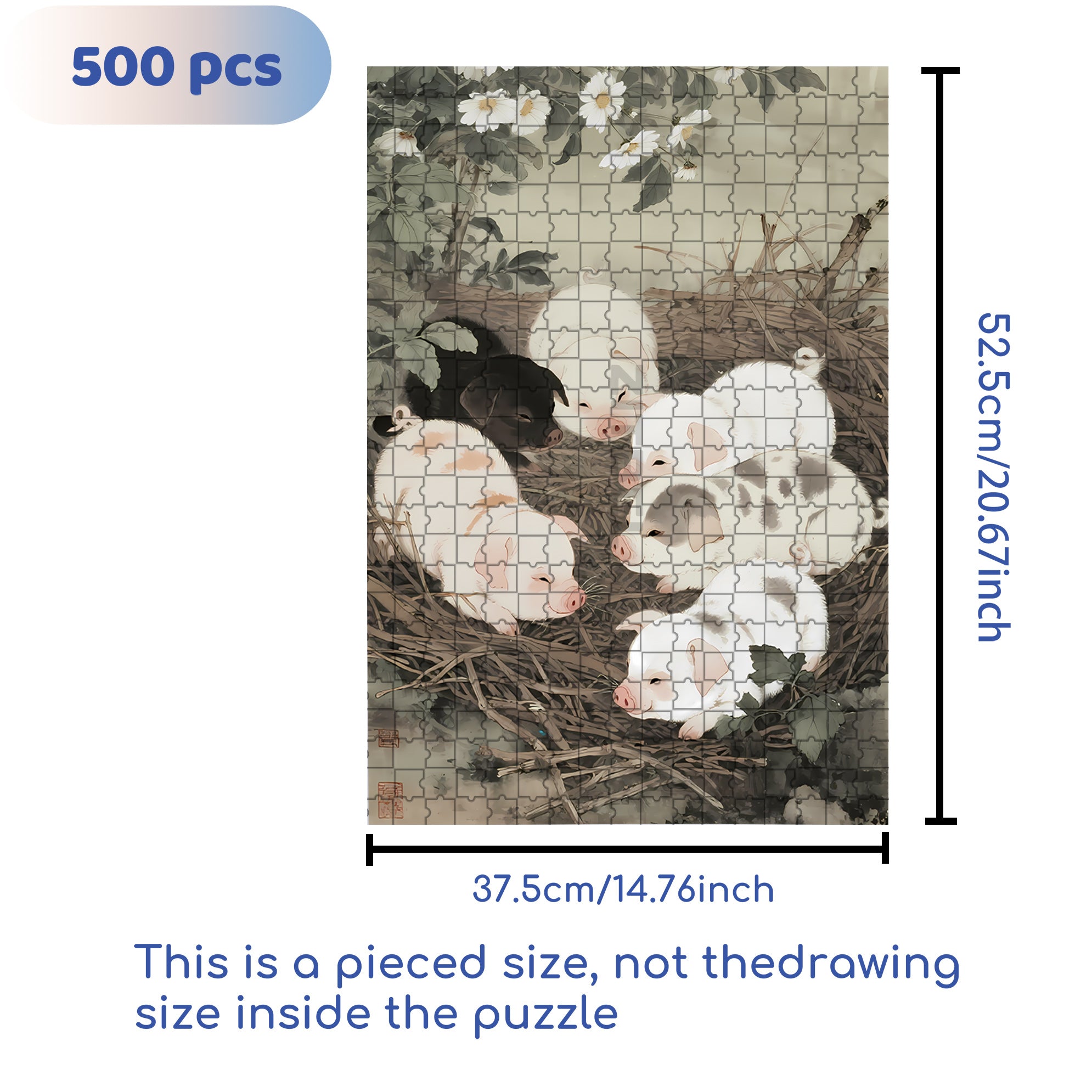 Pig 500pcs/1000pcs Jigsaw Puzzle, Scratch-Resistant, Paper Material, Interactive Family Game & Brain-Boosting DIY Decor, Perfect for Halloween, Christmas & New Year Gifts, Family Puzzle Game