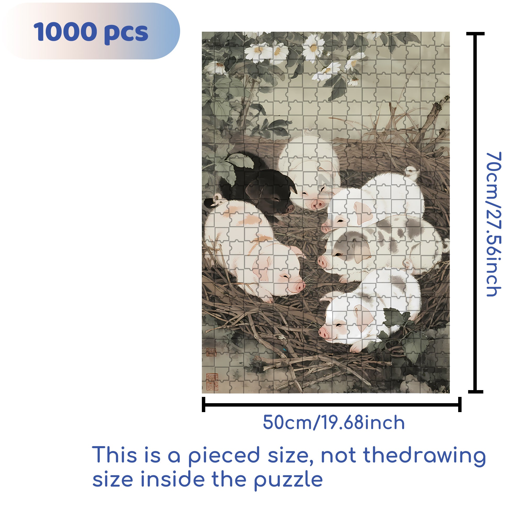 Pig 500pcs/1000pcs Jigsaw Puzzle, Scratch-Resistant, Paper Material, Interactive Family Game & Brain-Boosting DIY Decor, Perfect for Halloween, Christmas & New Year Gifts, Family Puzzle Game