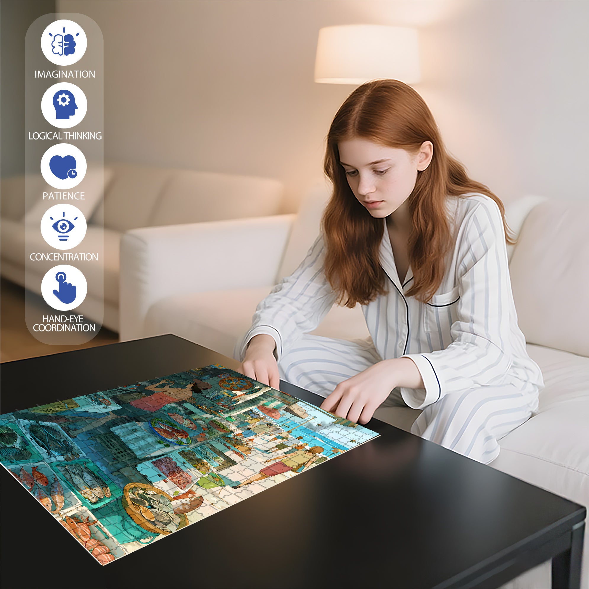 Seafood Market 500pcs/1000pcs Jigsaw Puzzle, Scratch-Resistant, Paper Material, Interactive Family Game & Brain-Boosting DIY Decor, Perfect for Halloween, Christmas & New Year Gifts, Family Puzzle Game