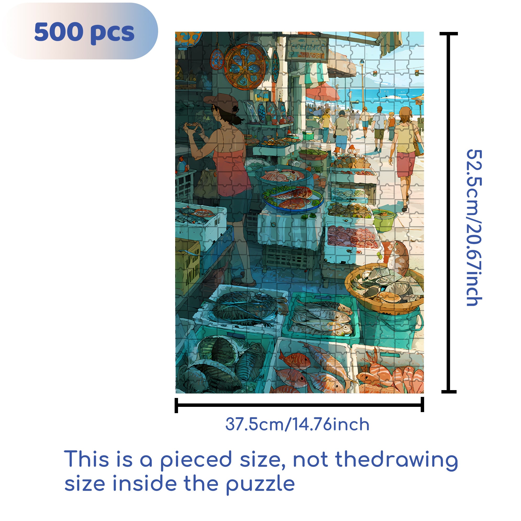 Seafood Market 500pcs/1000pcs Jigsaw Puzzle, Scratch-Resistant, Paper Material, Interactive Family Game & Brain-Boosting DIY Decor, Perfect for Halloween, Christmas & New Year Gifts, Family Puzzle Game