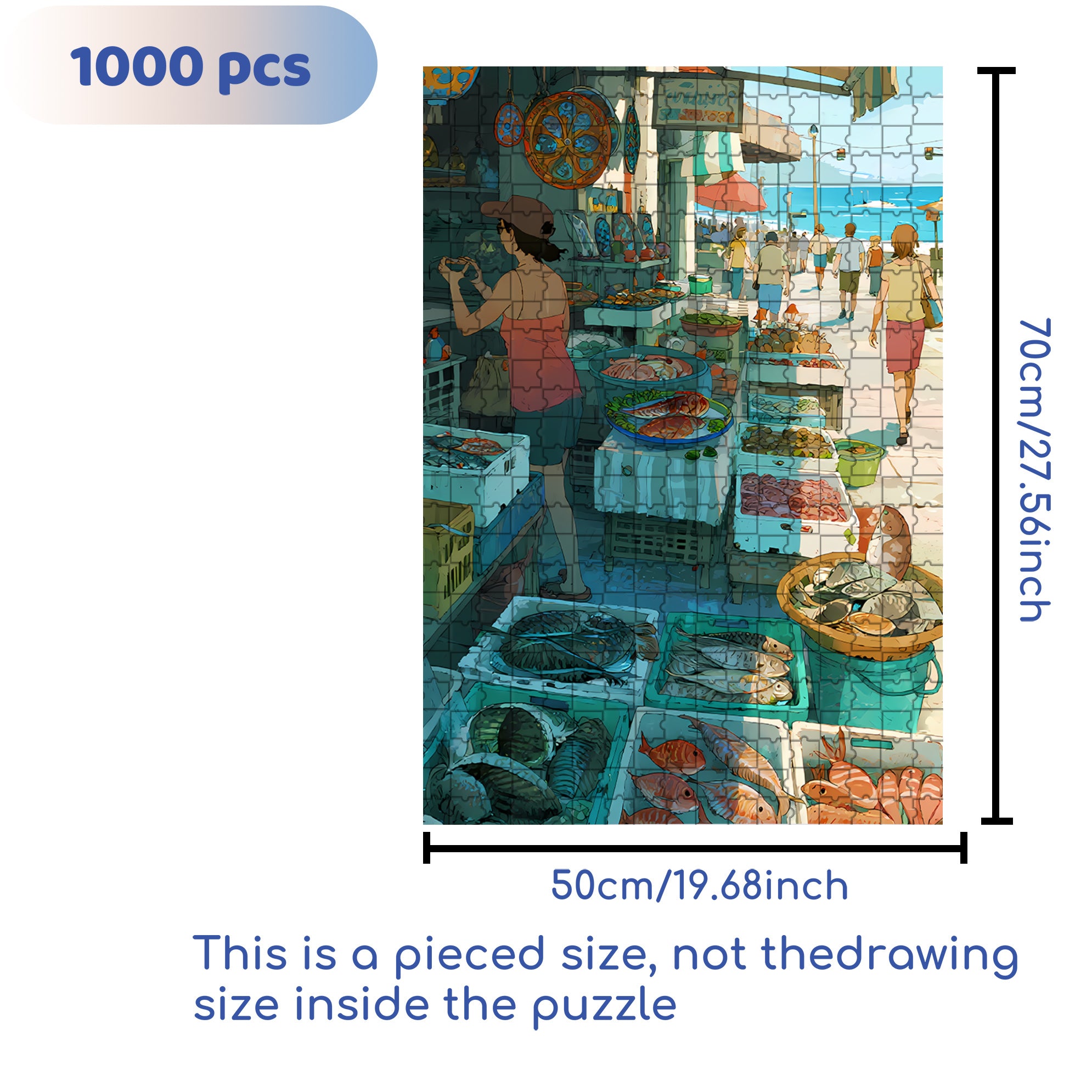 Seafood Market 500pcs/1000pcs Jigsaw Puzzle, Scratch-Resistant, Paper Material, Interactive Family Game & Brain-Boosting DIY Decor, Perfect for Halloween, Christmas & New Year Gifts, Family Puzzle Game
