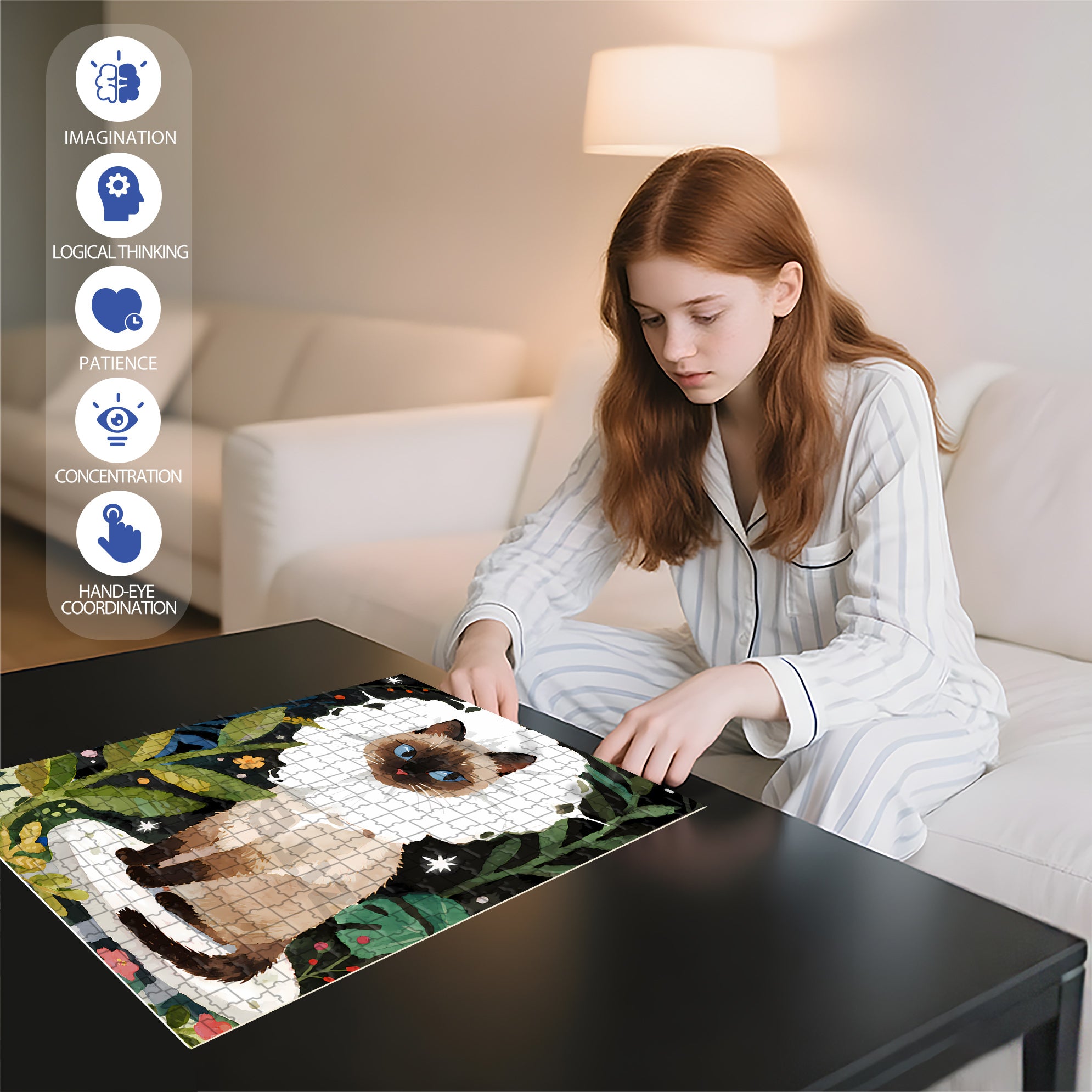 Siamese Cat 500pcs/1000pcs Jigsaw Puzzle, Scratch-Resistant, Paper Material, Interactive Family Game & Brain-Boosting DIY Decor, Perfect for Halloween, Christmas & New Year Gifts, Family Puzzle Game