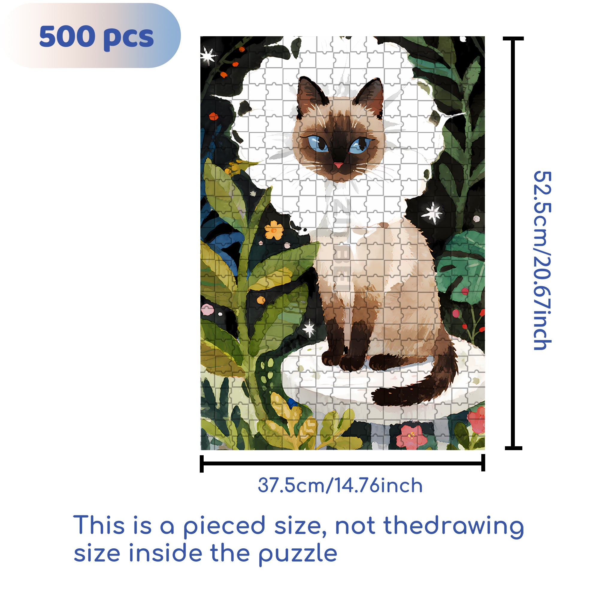 Siamese Cat 500pcs/1000pcs Jigsaw Puzzle, Scratch-Resistant, Paper Material, Interactive Family Game & Brain-Boosting DIY Decor, Perfect for Halloween, Christmas & New Year Gifts, Family Puzzle Game