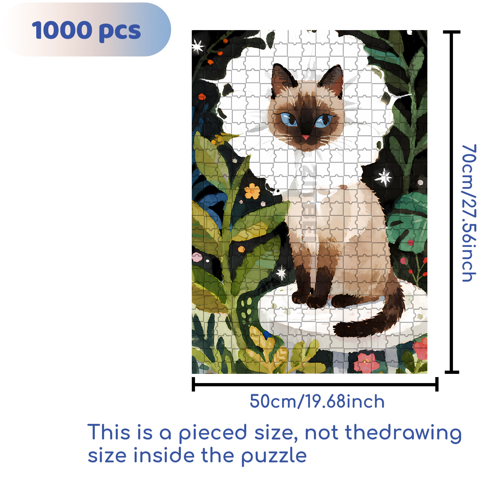 Siamese Cat 500pcs/1000pcs Jigsaw Puzzle, Scratch-Resistant, Paper Material, Interactive Family Game & Brain-Boosting DIY Decor, Perfect for Halloween, Christmas & New Year Gifts, Family Puzzle Game