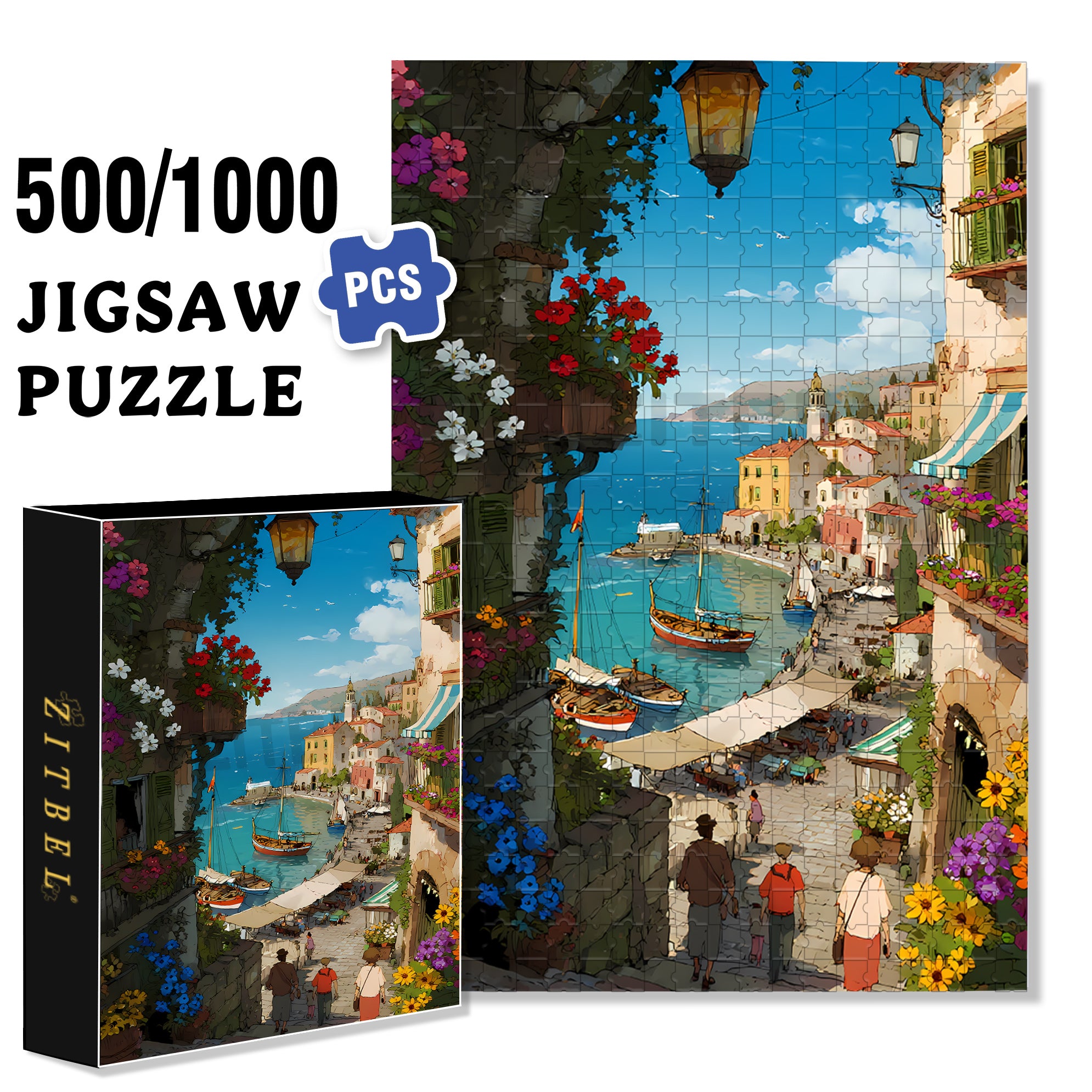 Small Town In Southern France 500pcs/1000pcs Jigsaw Puzzle, Scratch-Resistant, Paper Material, Interactive Family Game & Brain-Boosting DIY Decor, Perfect for Halloween, Christmas & New Year Gifts, Family Puzzle Game