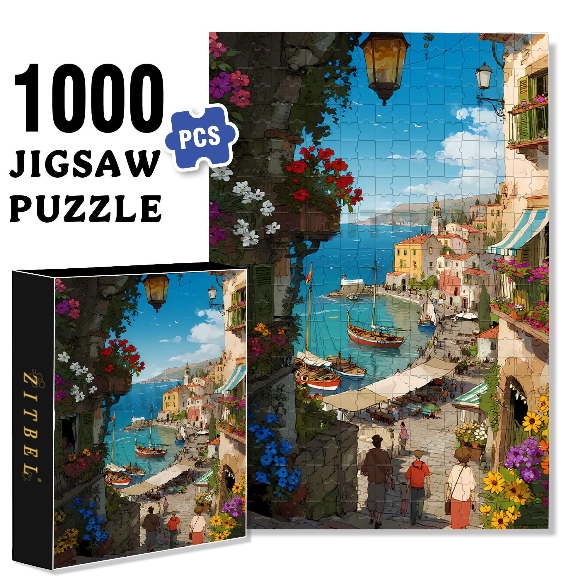 Small Town In Southern France 500pcs/1000pcs Jigsaw Puzzle, Scratch-Resistant, Paper Material, Interactive Family Game & Brain-Boosting DIY Decor, Perfect for Halloween, Christmas & New Year Gifts, Family Puzzle Game