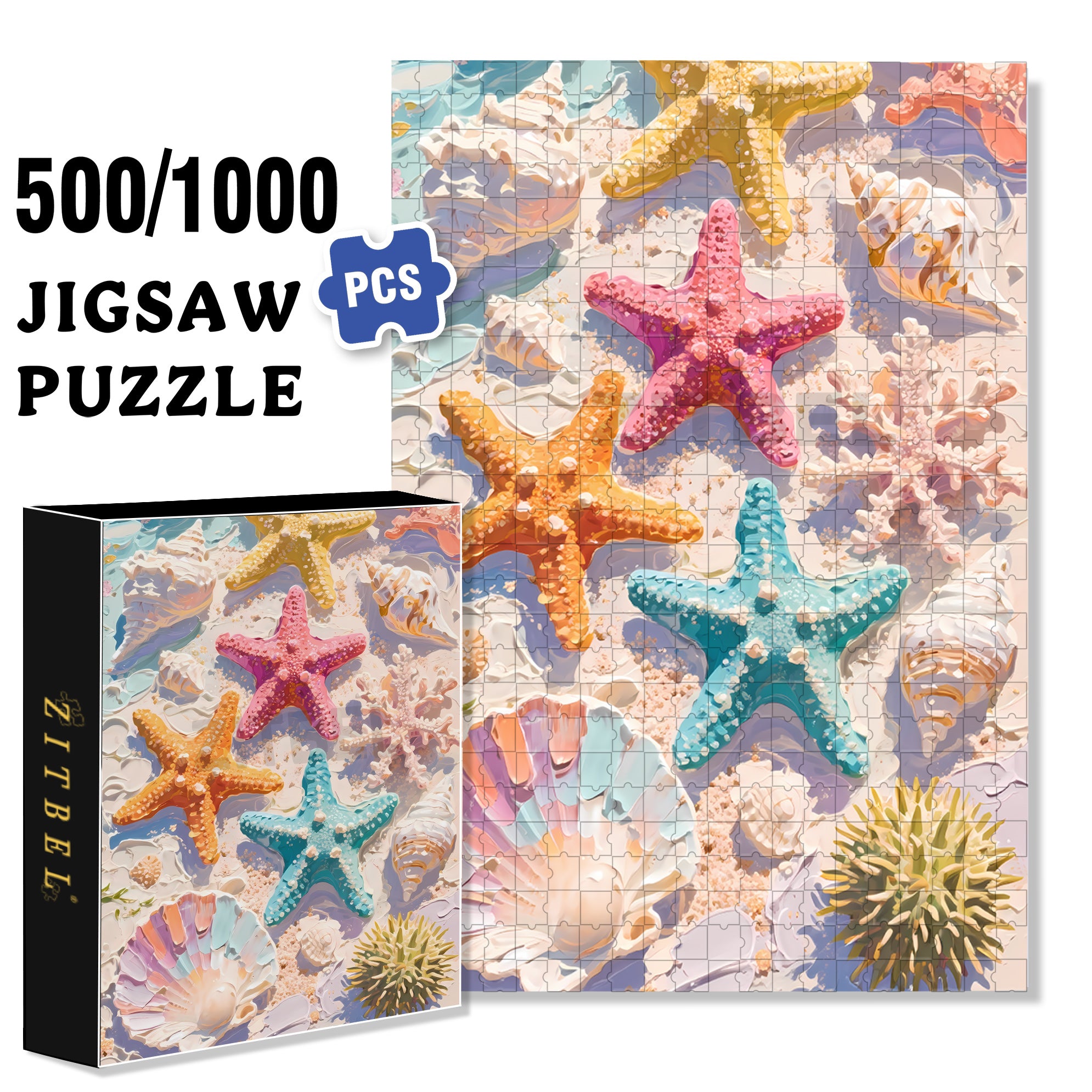 Starfish 500pcs/1000pcs Jigsaw Puzzle, Scratch-Resistant, Paper Material, Interactive Family Game & Brain-Boosting DIY Decor, Perfect for Halloween, Christmas & New Year Gifts, Family Puzzle Game