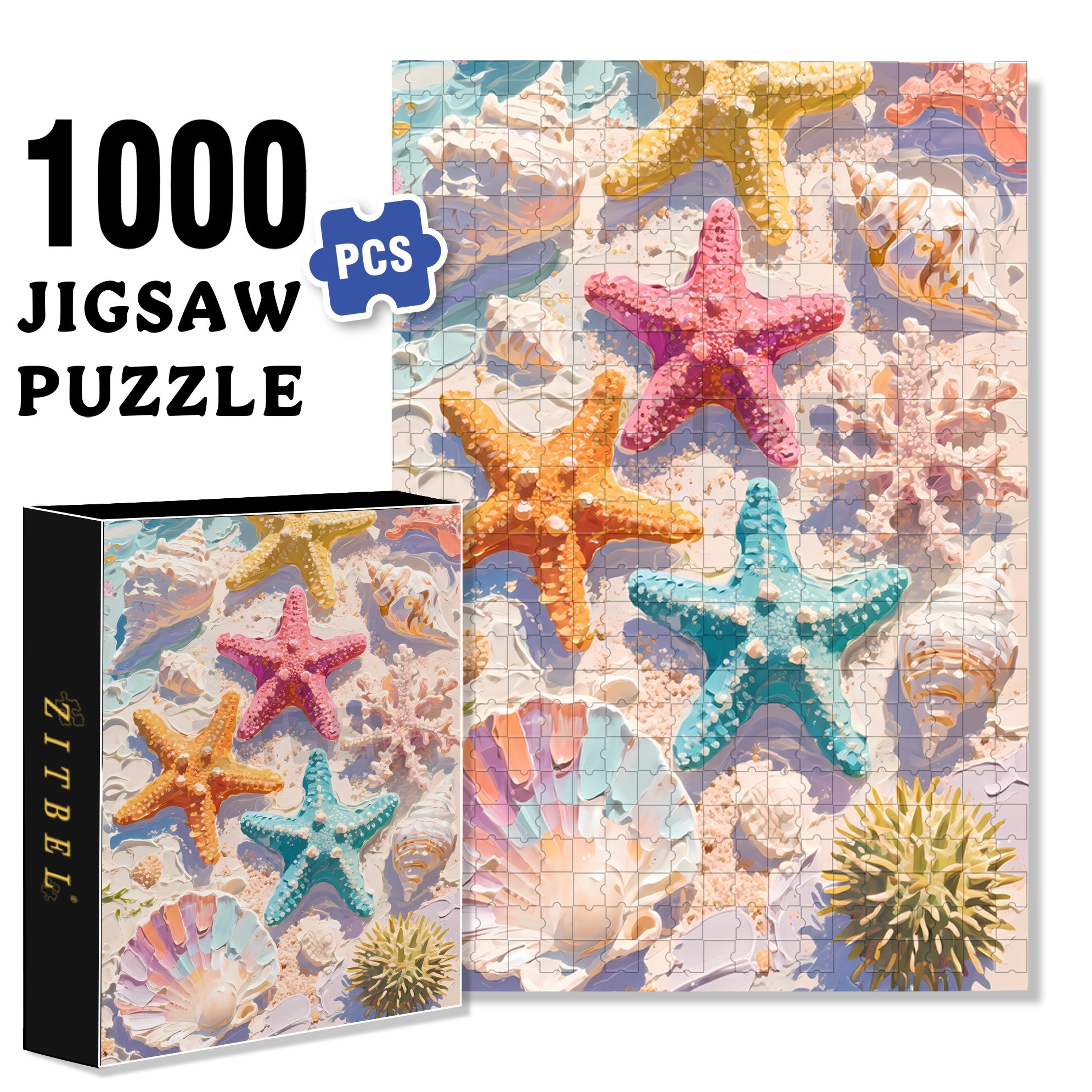 Starfish 500pcs/1000pcs Jigsaw Puzzle, Scratch-Resistant, Paper Material, Interactive Family Game & Brain-Boosting DIY Decor, Perfect for Halloween, Christmas & New Year Gifts, Family Puzzle Game