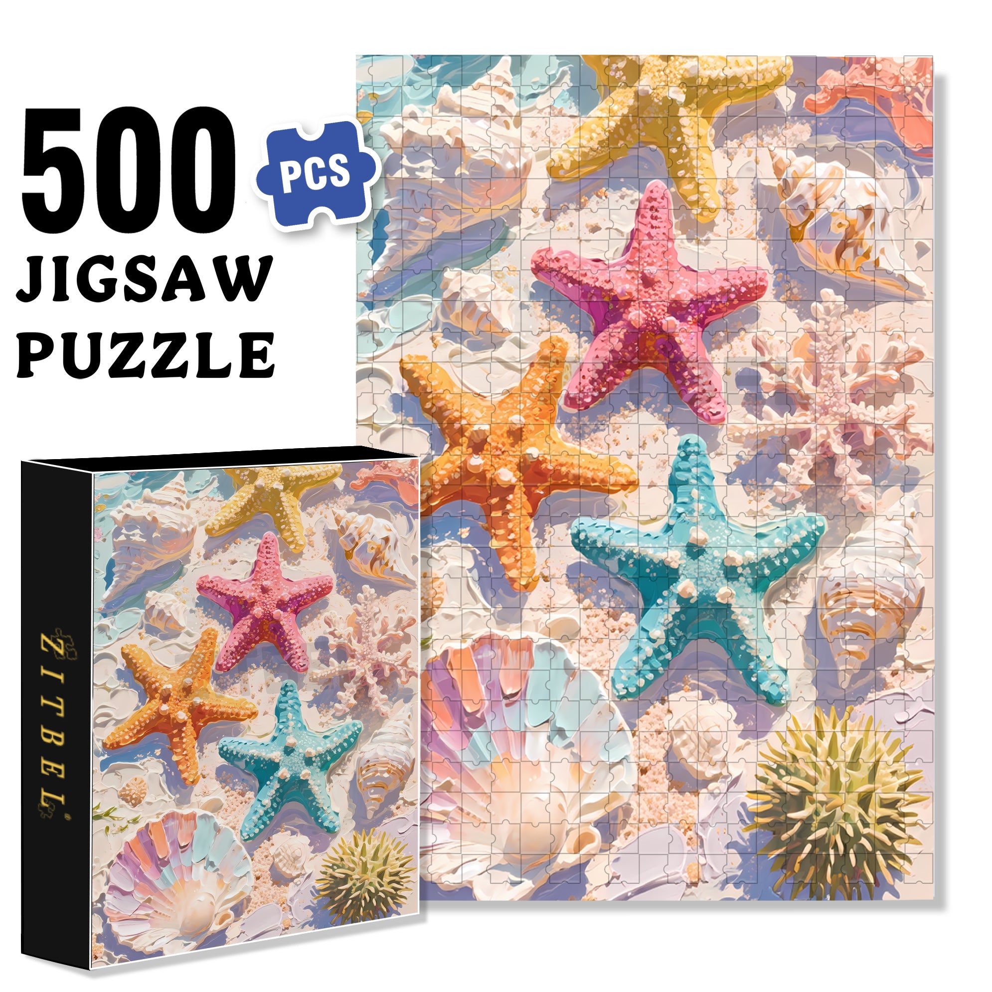 Starfish 500pcs/1000pcs Jigsaw Puzzle, Scratch-Resistant, Paper Material, Interactive Family Game & Brain-Boosting DIY Decor, Perfect for Halloween, Christmas & New Year Gifts, Family Puzzle Game