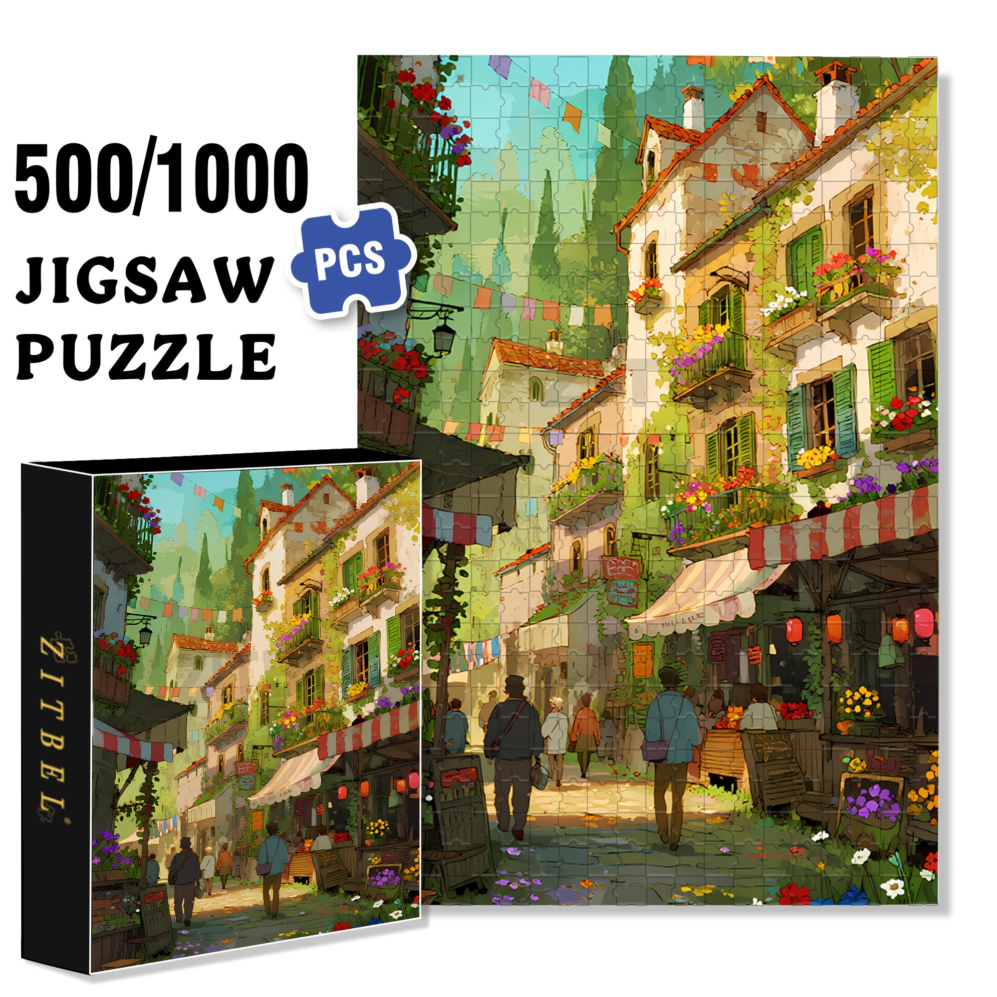 Street 500pcs/1000pcs Jigsaw Puzzle, Scratch-Resistant, Paper Material, Interactive Family Game & Brain-Boosting DIY Decor, Perfect for Halloween, Christmas & New Year Gifts, Family Puzzle Game