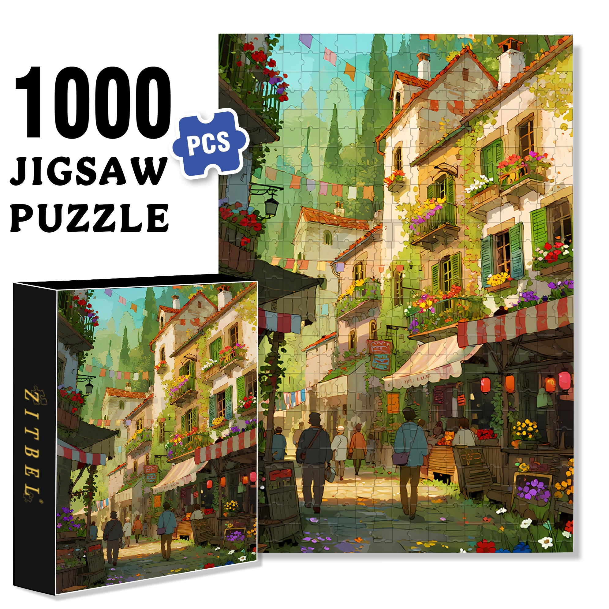 Street 500pcs/1000pcs Jigsaw Puzzle, Scratch-Resistant, Paper Material, Interactive Family Game & Brain-Boosting DIY Decor, Perfect for Halloween, Christmas & New Year Gifts, Family Puzzle Game
