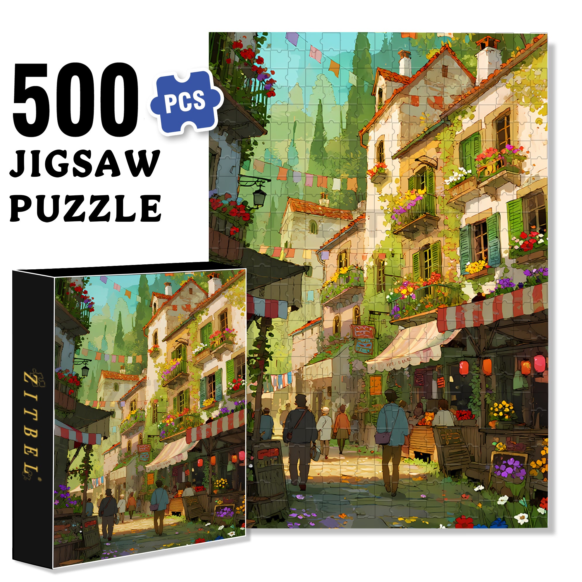 Street 500pcs/1000pcs Jigsaw Puzzle, Scratch-Resistant, Paper Material, Interactive Family Game & Brain-Boosting DIY Decor, Perfect for Halloween, Christmas & New Year Gifts, Family Puzzle Game