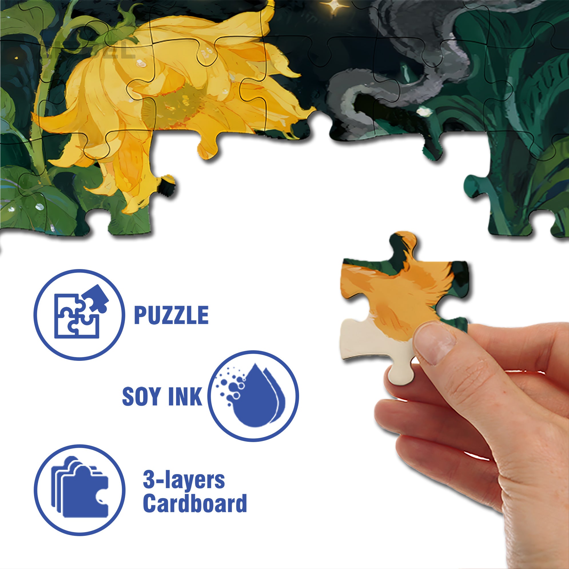Sunflower & Cat 500pcs/1000pcs Jigsaw Puzzle, Scratch-Resistant, Paper Material, Interactive Family Game & Brain-Boosting DIY Decor, Perfect for Halloween, Christmas & New Year Gifts, Family Puzzle Game