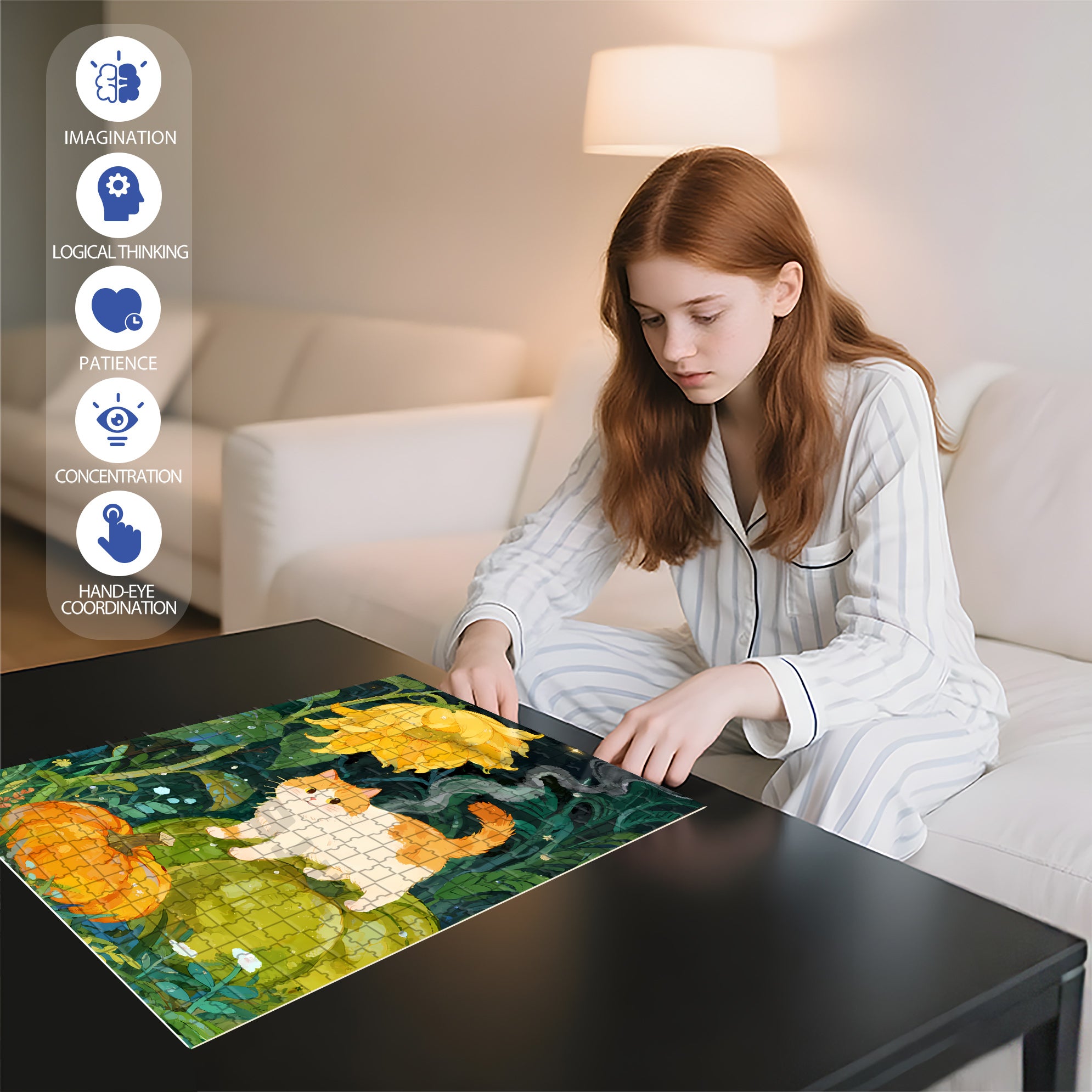 Sunflower & Cat 500pcs/1000pcs Jigsaw Puzzle, Scratch-Resistant, Paper Material, Interactive Family Game & Brain-Boosting DIY Decor, Perfect for Halloween, Christmas & New Year Gifts, Family Puzzle Game