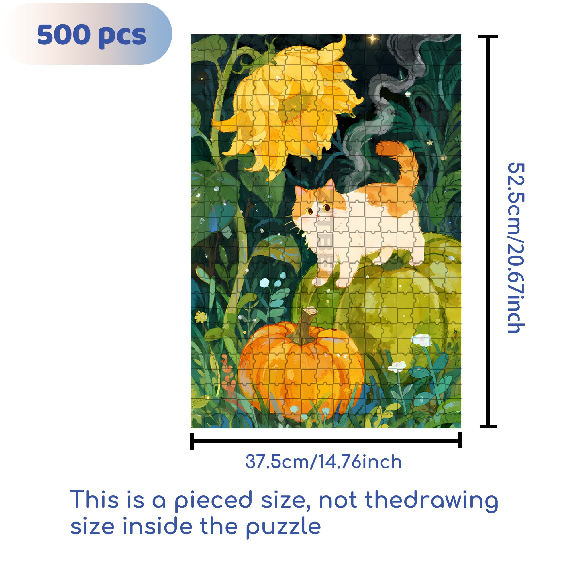 Sunflower & Cat 500pcs/1000pcs Jigsaw Puzzle, Scratch-Resistant, Paper Material, Interactive Family Game & Brain-Boosting DIY Decor, Perfect for Halloween, Christmas & New Year Gifts, Family Puzzle Game
