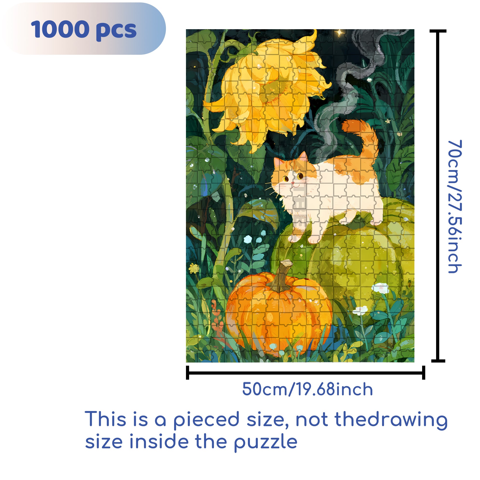 Sunflower & Cat 500pcs/1000pcs Jigsaw Puzzle, Scratch-Resistant, Paper Material, Interactive Family Game & Brain-Boosting DIY Decor, Perfect for Halloween, Christmas & New Year Gifts, Family Puzzle Game