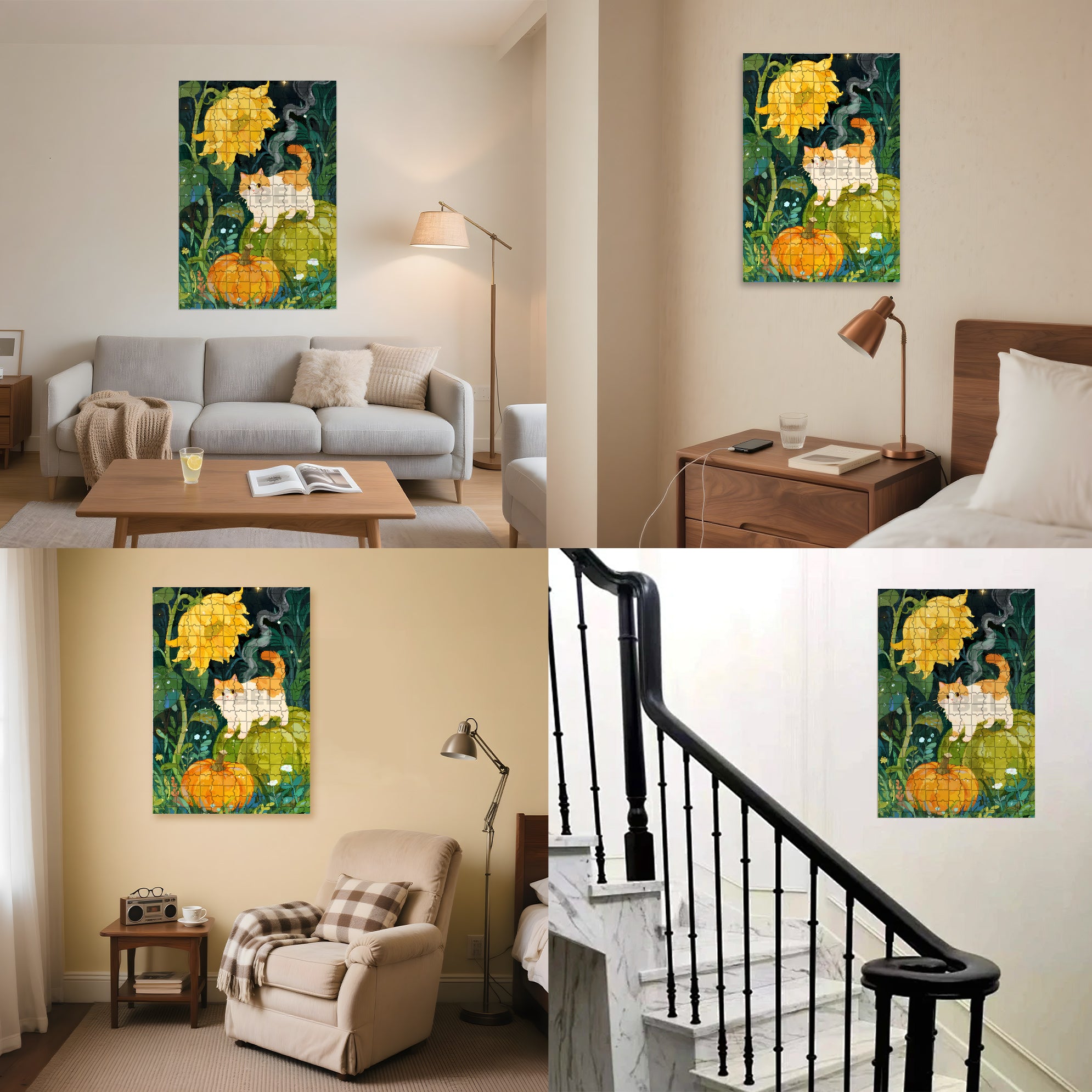 Sunflower & Cat 500pcs/1000pcs Jigsaw Puzzle, Scratch-Resistant, Paper Material, Interactive Family Game & Brain-Boosting DIY Decor, Perfect for Halloween, Christmas & New Year Gifts, Family Puzzle Game