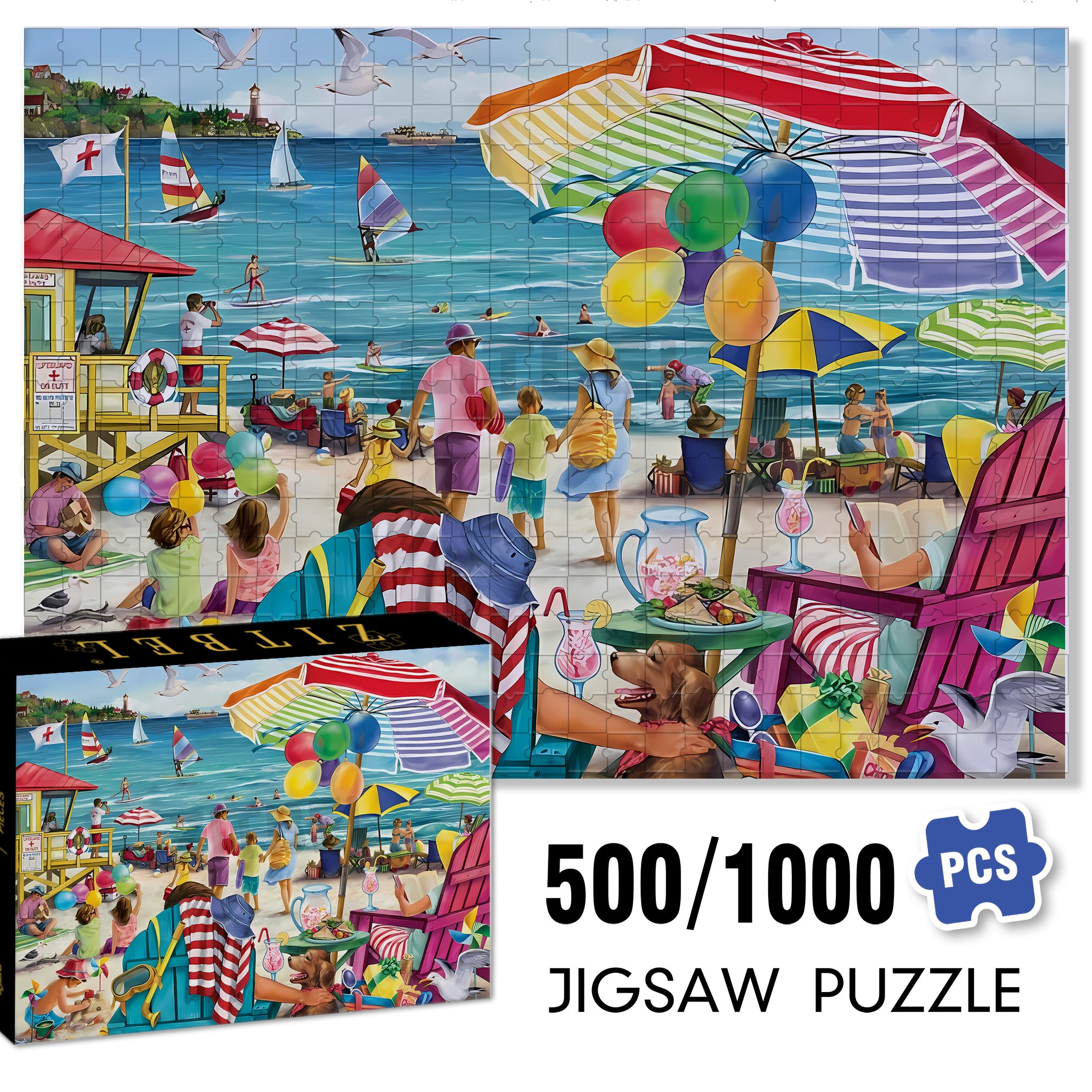 The Beach 500pcs/1000pcs Jigsaw Puzzle, Scratch-Resistant, Paper Material, Interactive Family Game & Brain-Boosting DIY Decor, Perfect for Halloween, Christmas & New Year Gifts, Family Puzzle Game