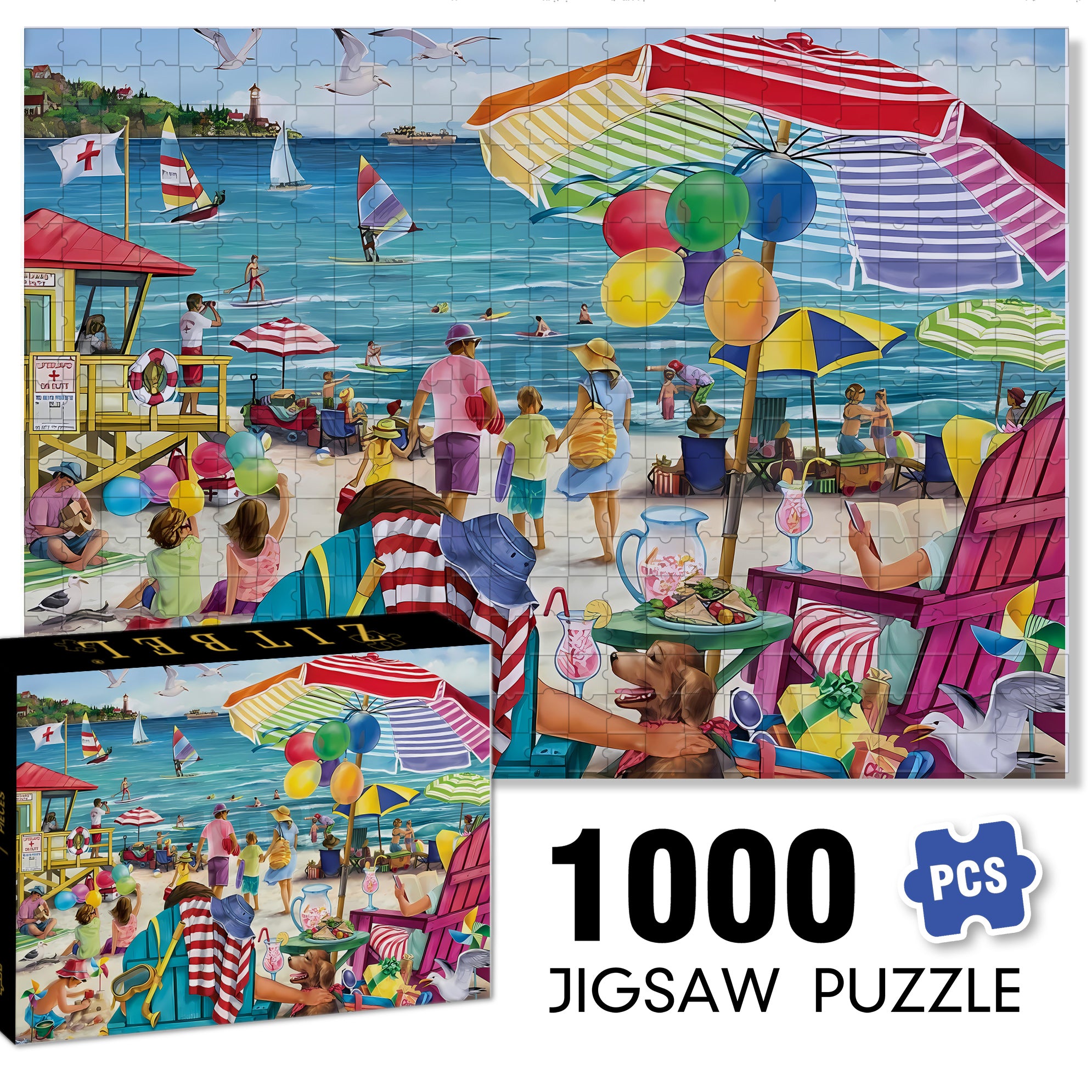The Beach 500pcs/1000pcs Jigsaw Puzzle, Scratch-Resistant, Paper Material, Interactive Family Game & Brain-Boosting DIY Decor, Perfect for Halloween, Christmas & New Year Gifts, Family Puzzle Game