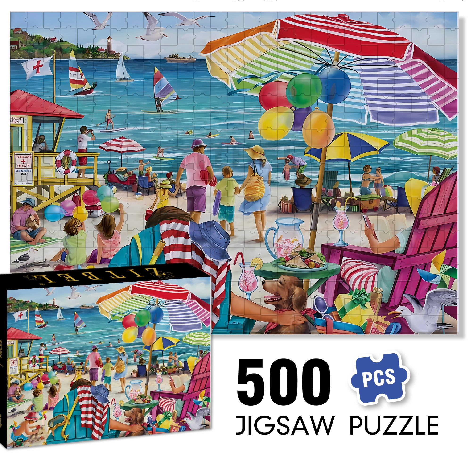 The Beach 500pcs/1000pcs Jigsaw Puzzle, Scratch-Resistant, Paper Material, Interactive Family Game & Brain-Boosting DIY Decor, Perfect for Halloween, Christmas & New Year Gifts, Family Puzzle Game