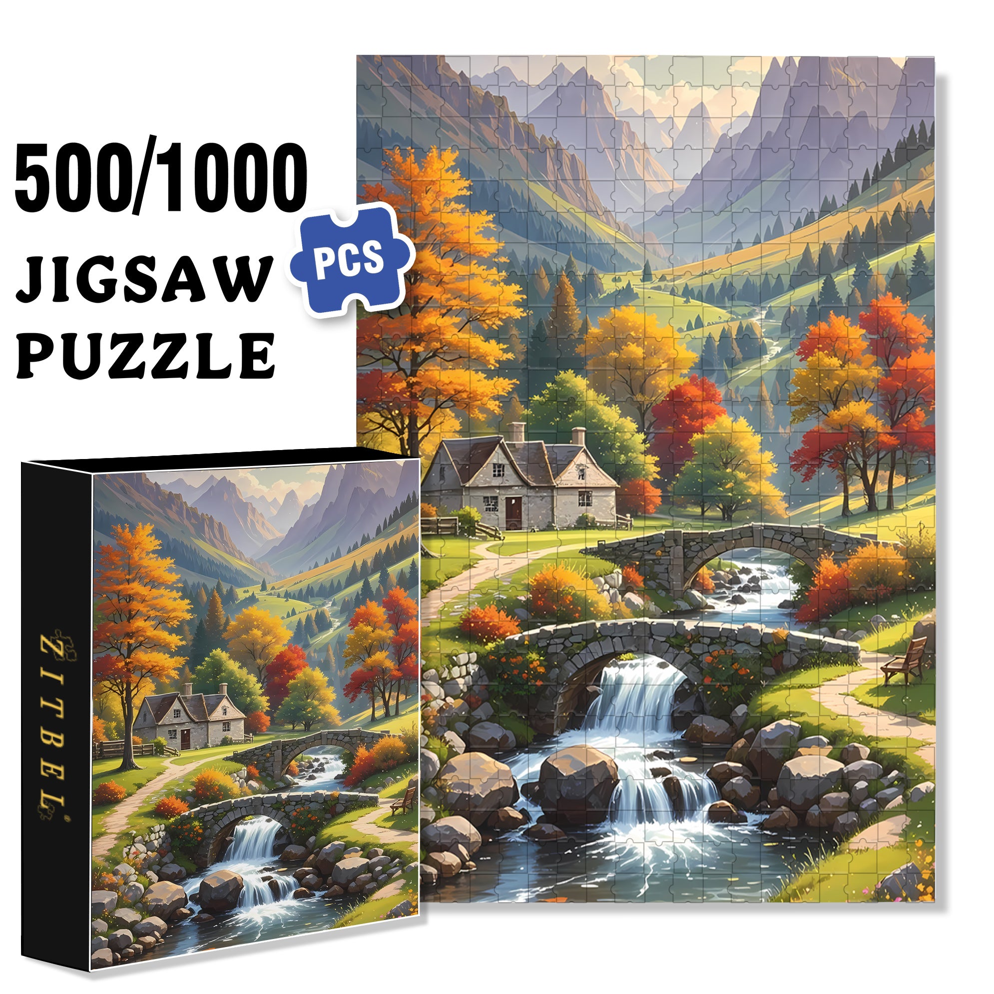 The English Countryside 500pcs/1000pcs Jigsaw Puzzle, Scratch-Resistant, Paper Material, Interactive Family Game & Brain-Boosting DIY Decor, Perfect for Halloween, Christmas & New Year Gifts, Family Puzzle Game