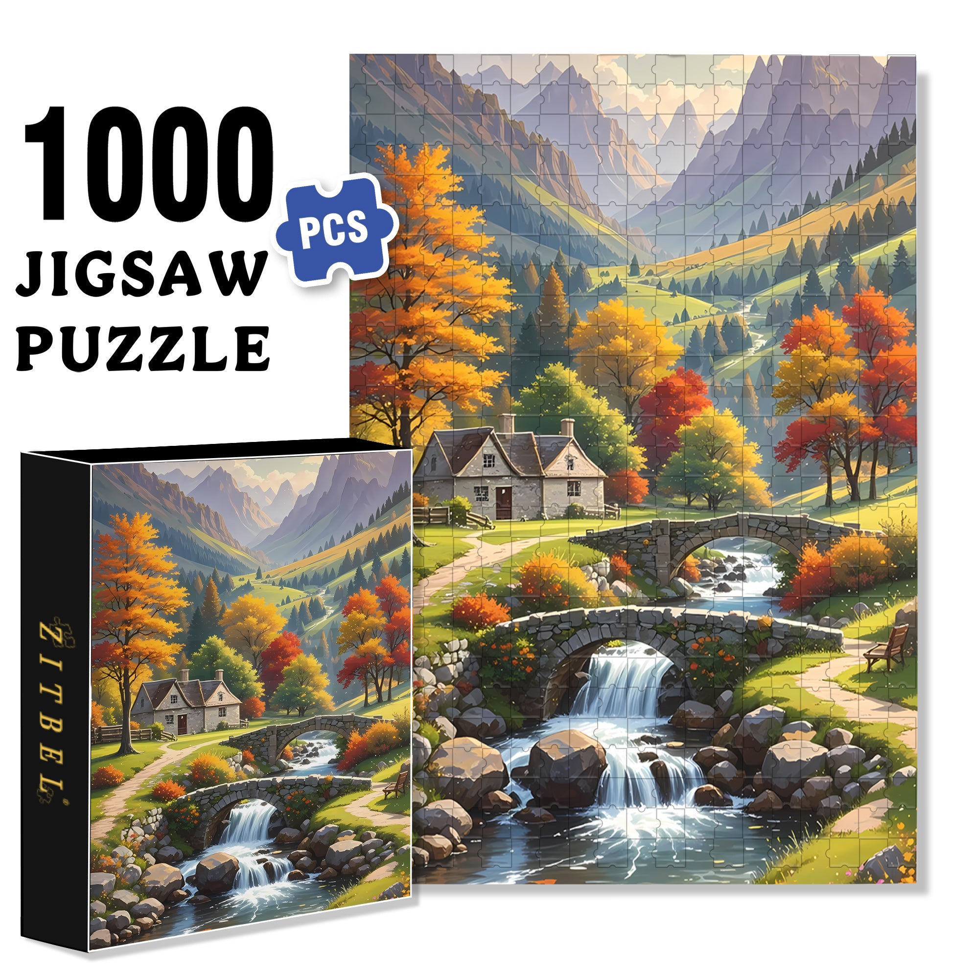 The English Countryside 500pcs/1000pcs Jigsaw Puzzle, Scratch-Resistant, Paper Material, Interactive Family Game & Brain-Boosting DIY Decor, Perfect for Halloween, Christmas & New Year Gifts, Family Puzzle Game