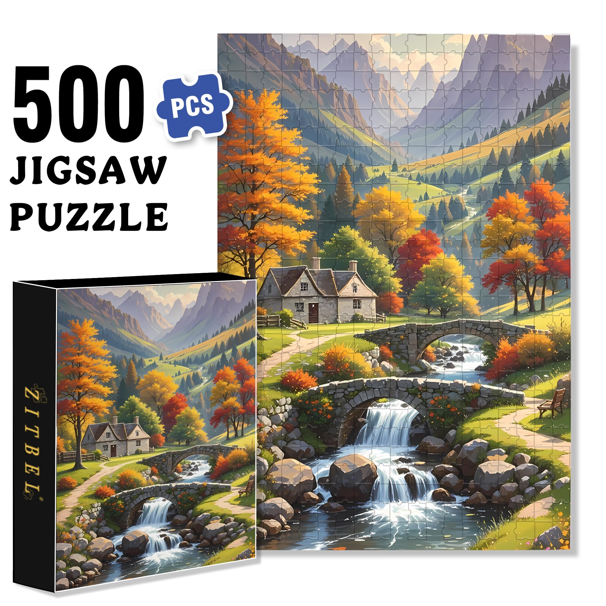The English Countryside 500pcs/1000pcs Jigsaw Puzzle, Scratch-Resistant, Paper Material, Interactive Family Game & Brain-Boosting DIY Decor, Perfect for Halloween, Christmas & New Year Gifts, Family Puzzle Game