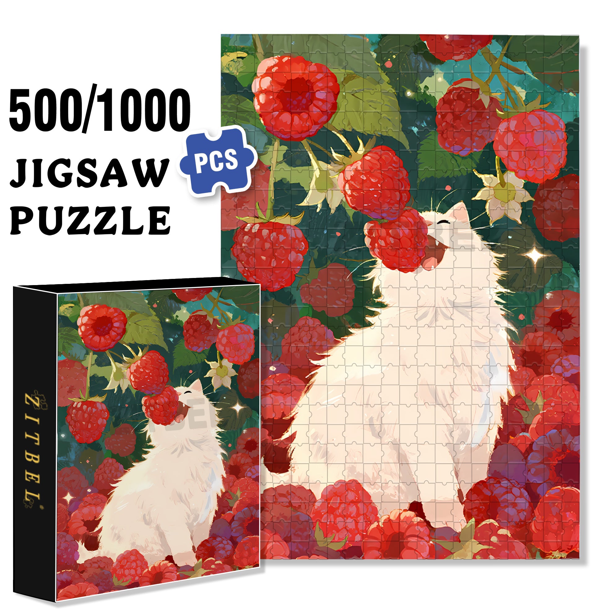 Wild Berries And Cat 500pcs/1000pcs Jigsaw Puzzle, Scratch-Resistant, Paper Material, Interactive Family Game & Brain-Boosting DIY Decor, Perfect for Halloween, Christmas & New Year Gifts, Family Puzzle Game