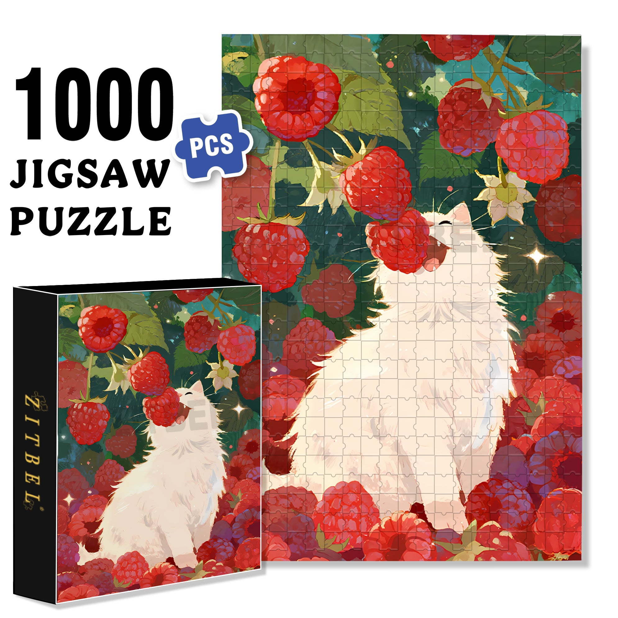 Wild Berries And Cat 500pcs/1000pcs Jigsaw Puzzle, Scratch-Resistant, Paper Material, Interactive Family Game & Brain-Boosting DIY Decor, Perfect for Halloween, Christmas & New Year Gifts, Family Puzzle Game