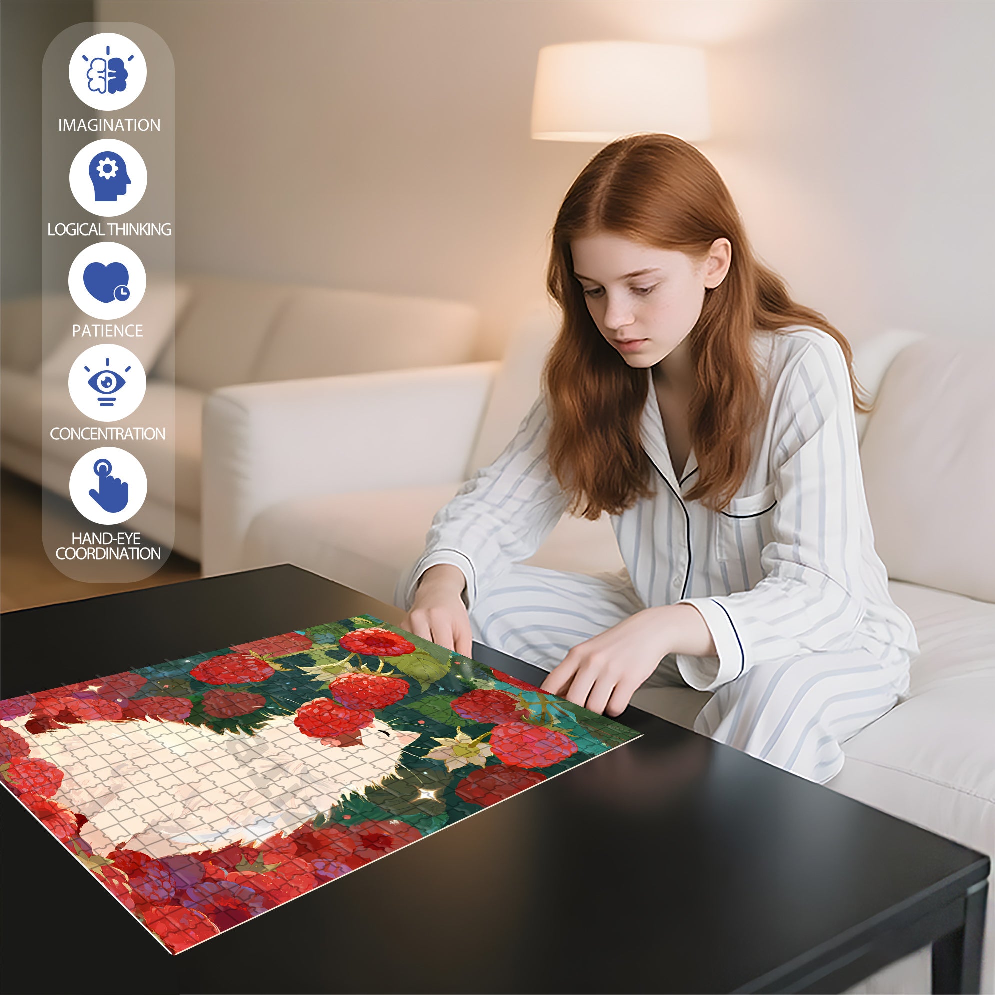 Wild Berries And Cat 500pcs/1000pcs Jigsaw Puzzle, Scratch-Resistant, Paper Material, Interactive Family Game & Brain-Boosting DIY Decor, Perfect for Halloween, Christmas & New Year Gifts, Family Puzzle Game