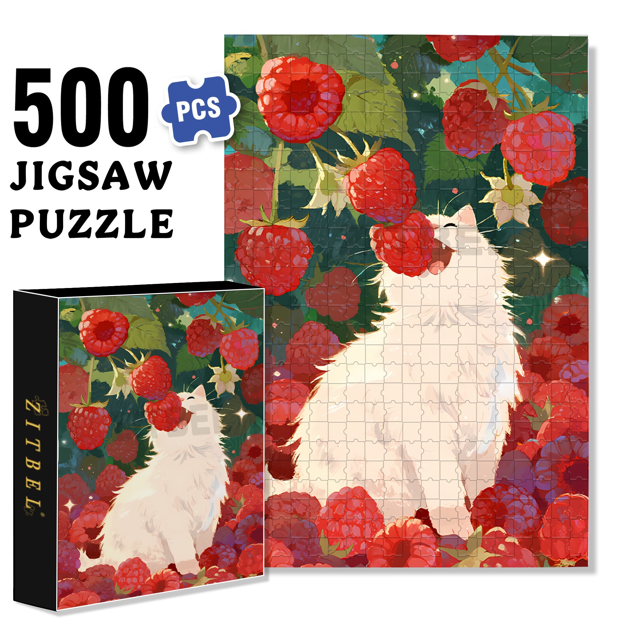 Wild Berries And Cat 500pcs/1000pcs Jigsaw Puzzle, Scratch-Resistant, Paper Material, Interactive Family Game & Brain-Boosting DIY Decor, Perfect for Halloween, Christmas & New Year Gifts, Family Puzzle Game
